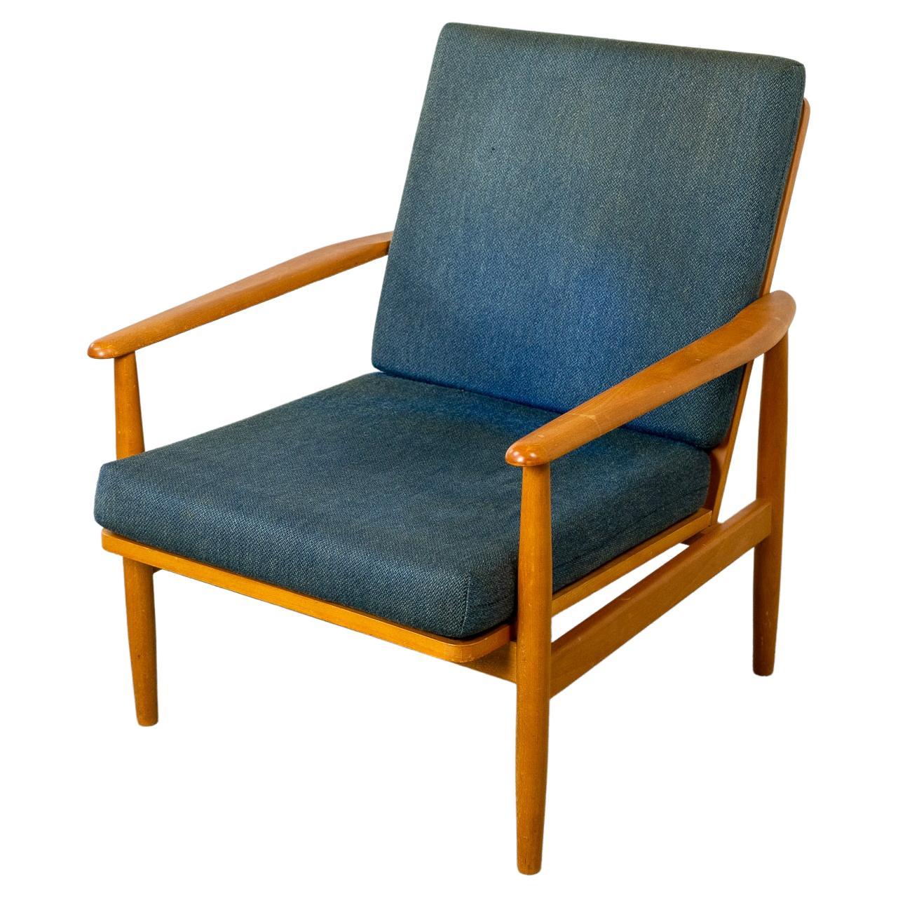Danish Mid-Century Beech Lounge Chair For Sale