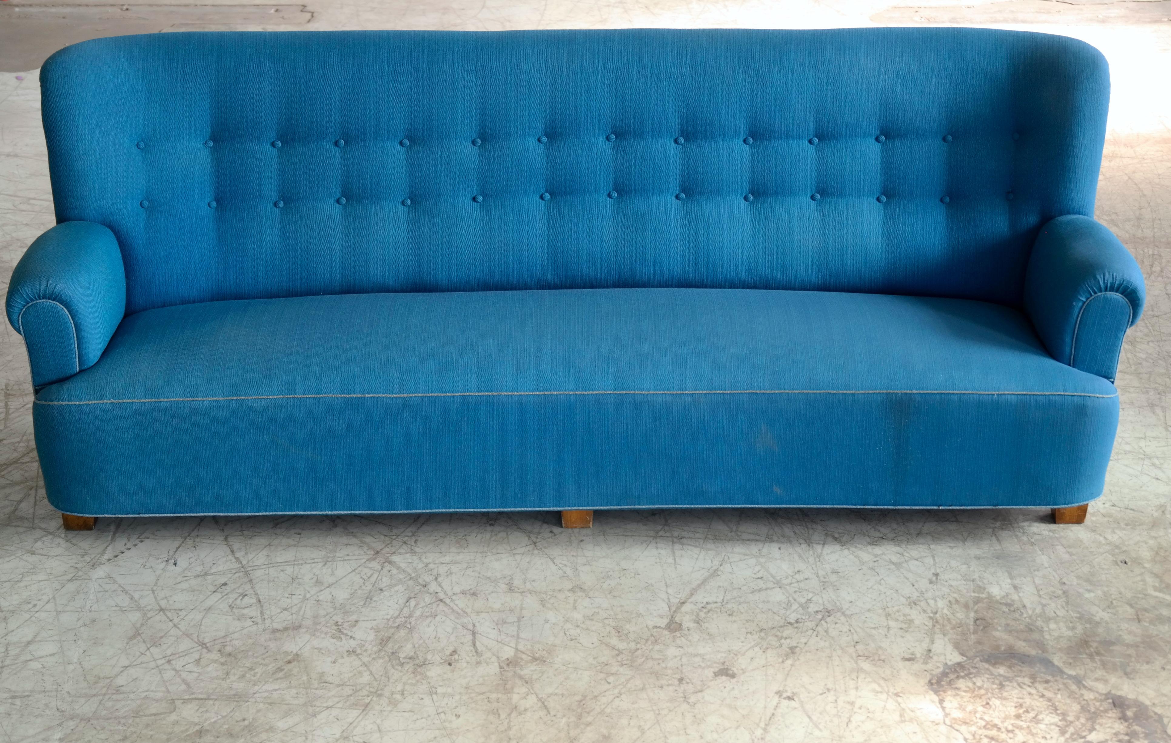 Danish Midcentury Boesen Style Large Four-Seat Danish Sofa, 1940s 2