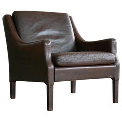 Danish Midcentury Borge Mogensen Style Leather Lounge Chair