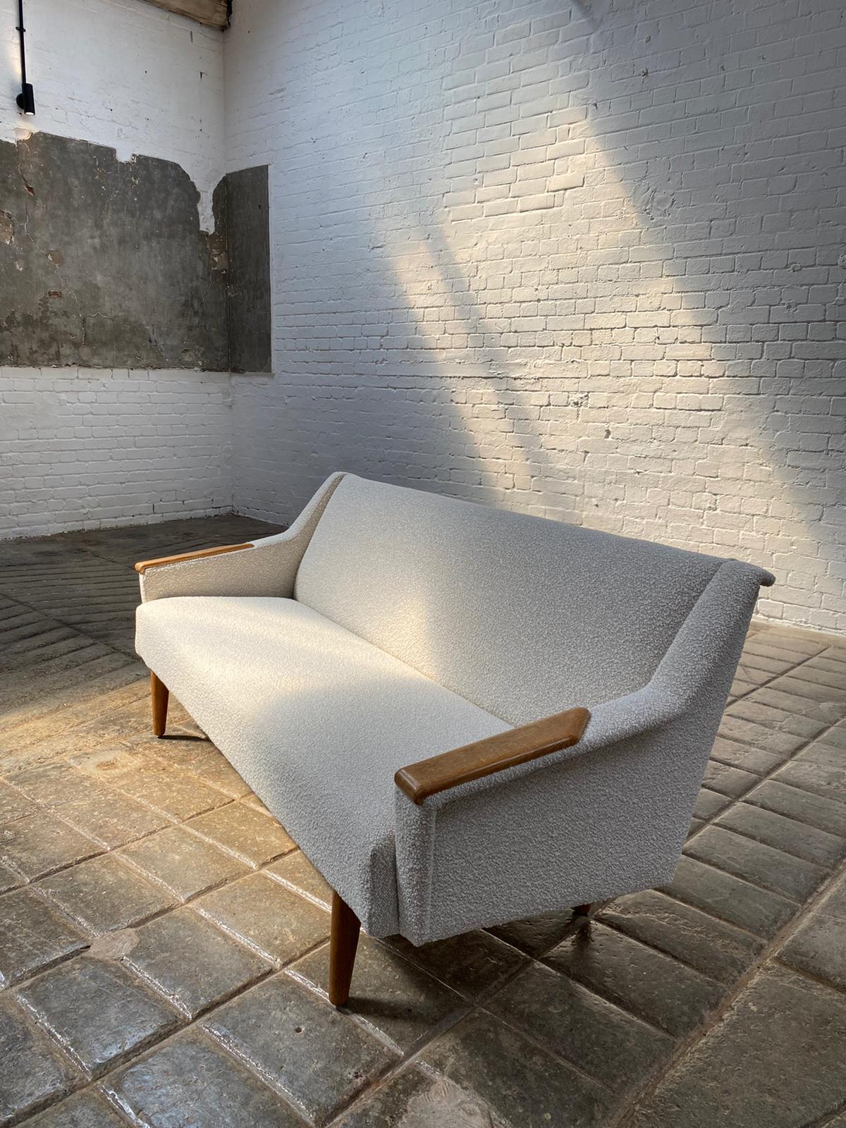 Wool Danish Mid-Century Bouclé Wing Sofa