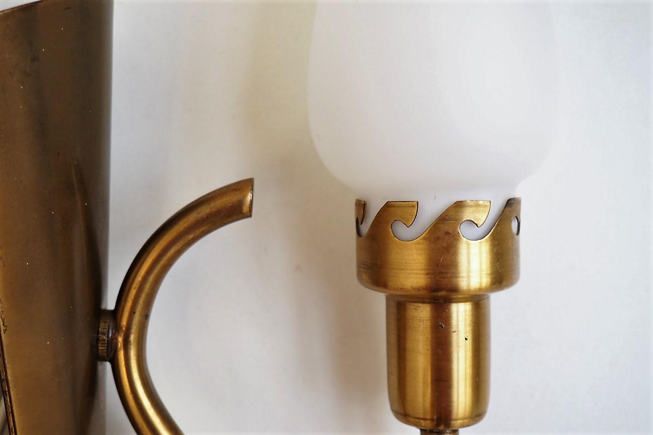 Danish Midcentury Brass and Opaline Sconces Made in the 1940s For Sale 2