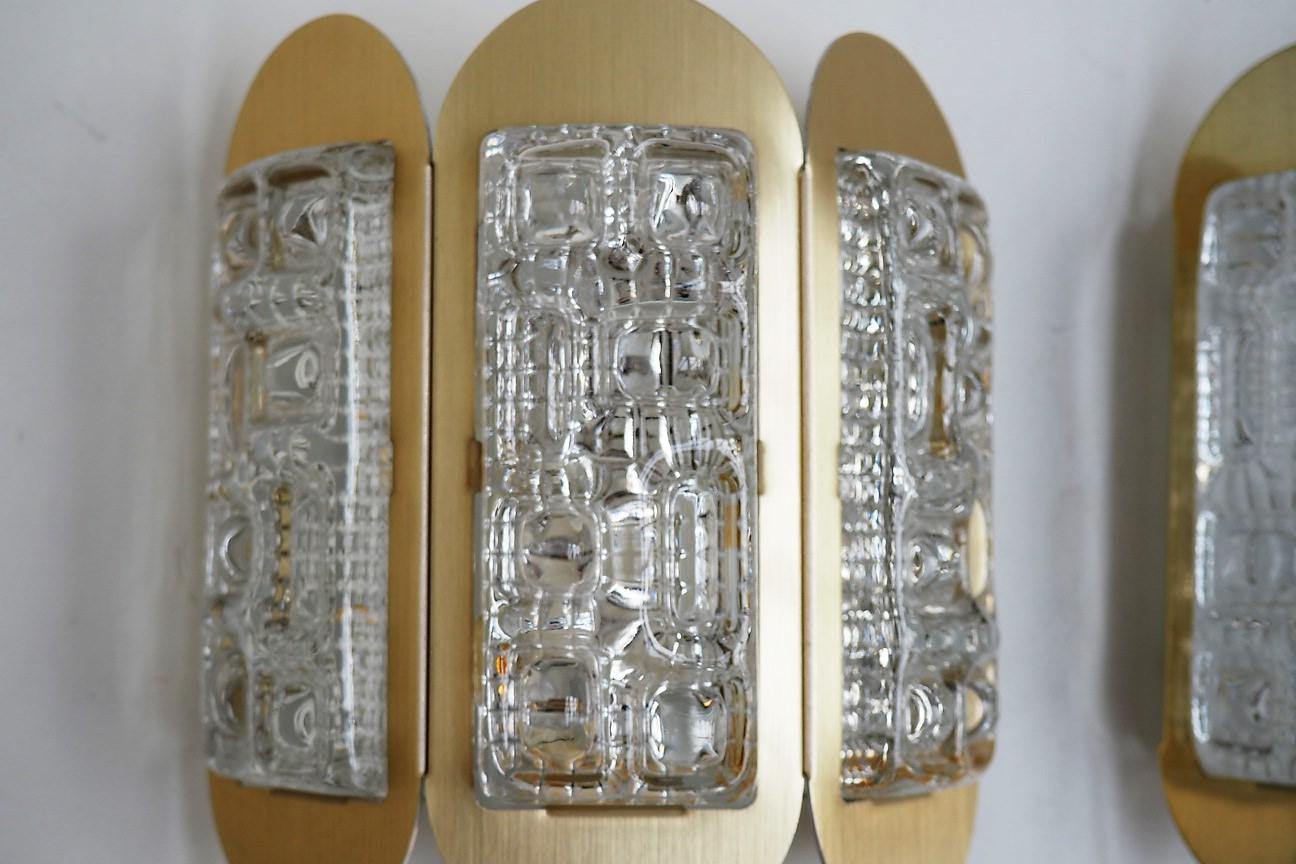 Danish Mid-Century Brass Sconces with Glass Pieces Made by Vitrika, 1960s In Good Condition For Sale In Spoettrup, DK
