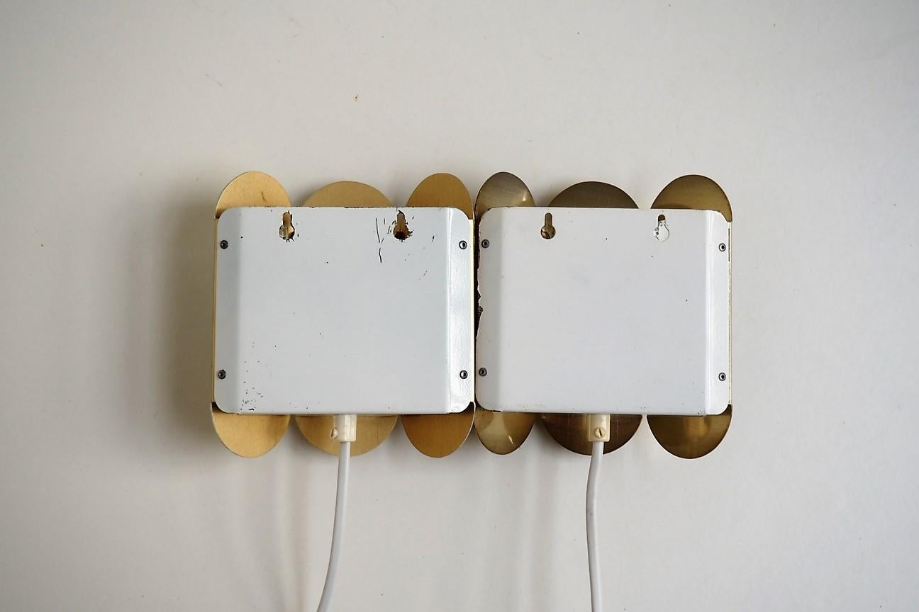20th Century Danish Mid-Century Brass Sconces with Glass Pieces Made by Vitrika, 1960s For Sale