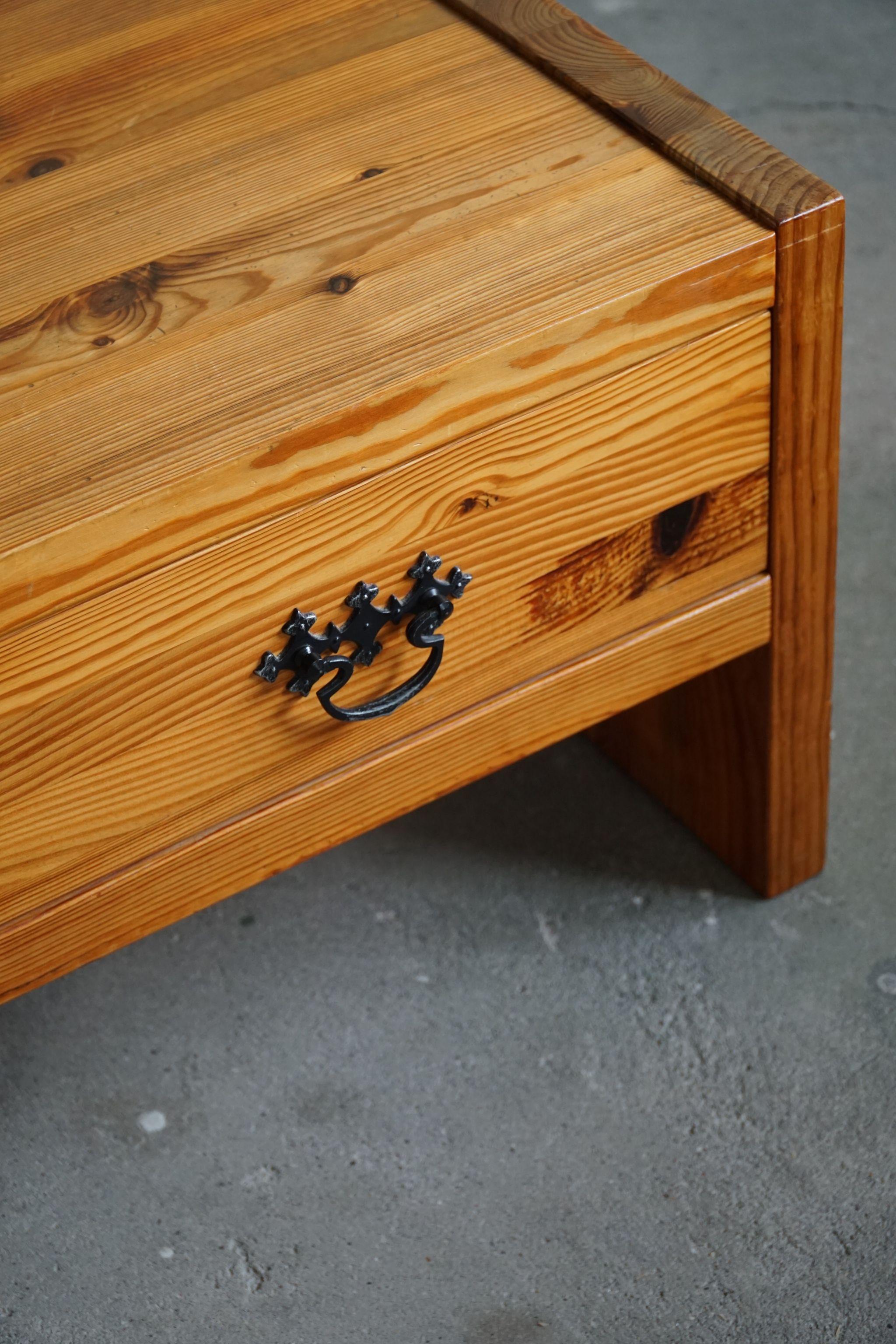 Late 20th Century Danish Mid Century Brutalist Chest of Drawers, Made in Solid Pine, 1970s