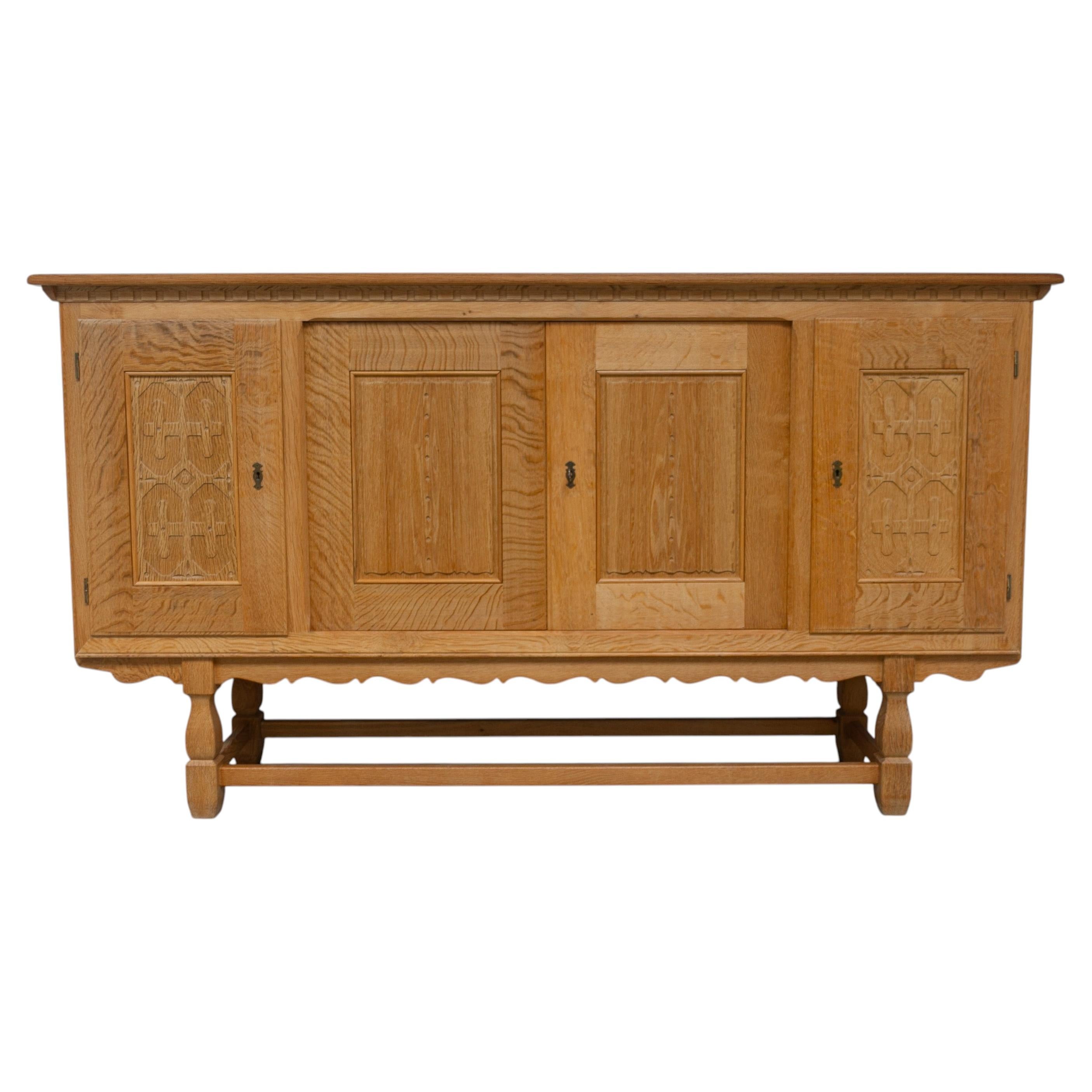 Danish Mid-Century Brutalist Oak Sideboard by Henning Kjærnulf for EG, 1960s. For Sale