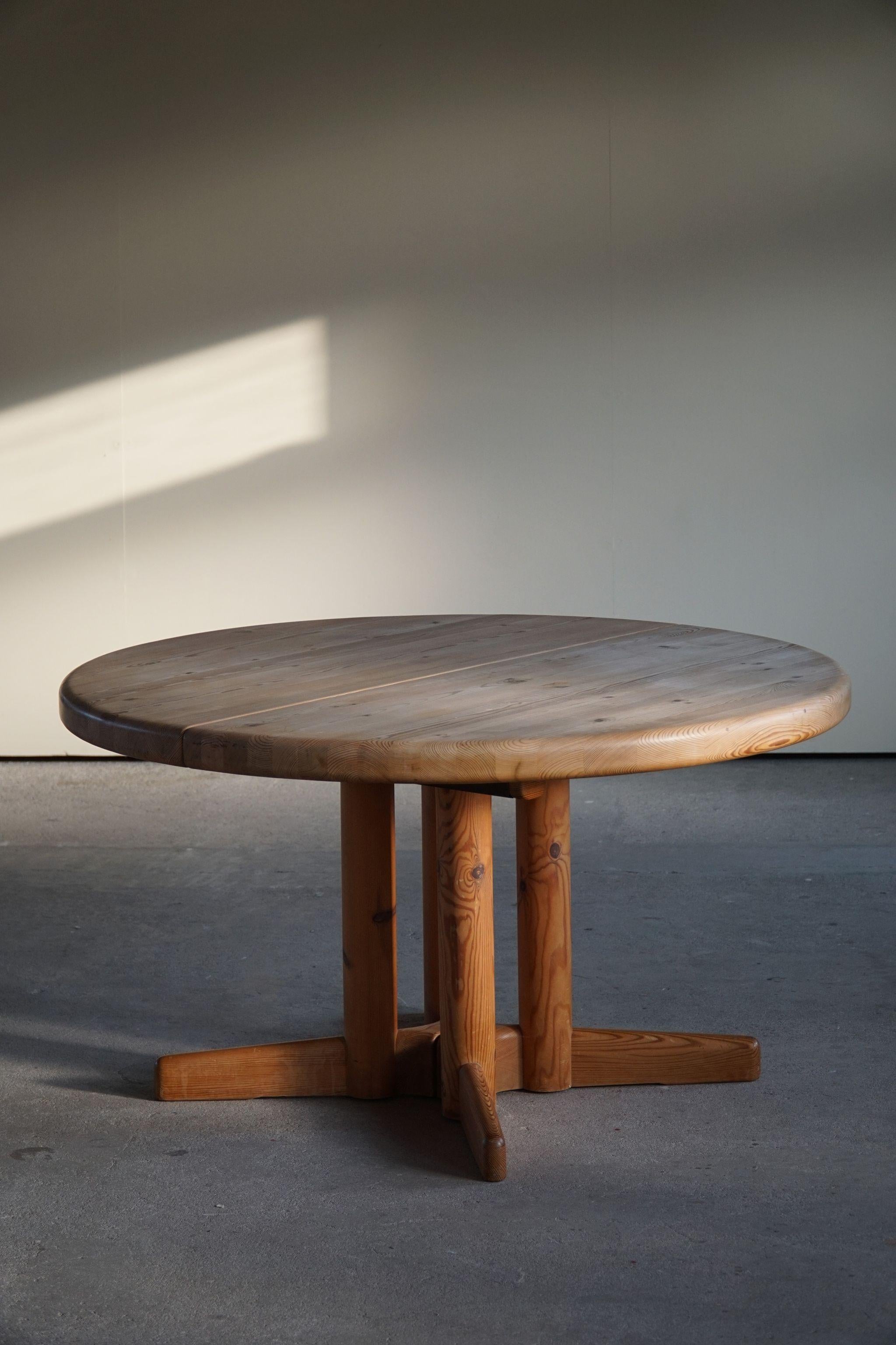 Scandinavian Modern Danish Mid Century Brutalist Round Dining Table in Pine, by Rainer Daumiller