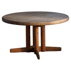 Danish Mid Century Brutalist Round Dining Table in Pine, by Rainer Daumiller