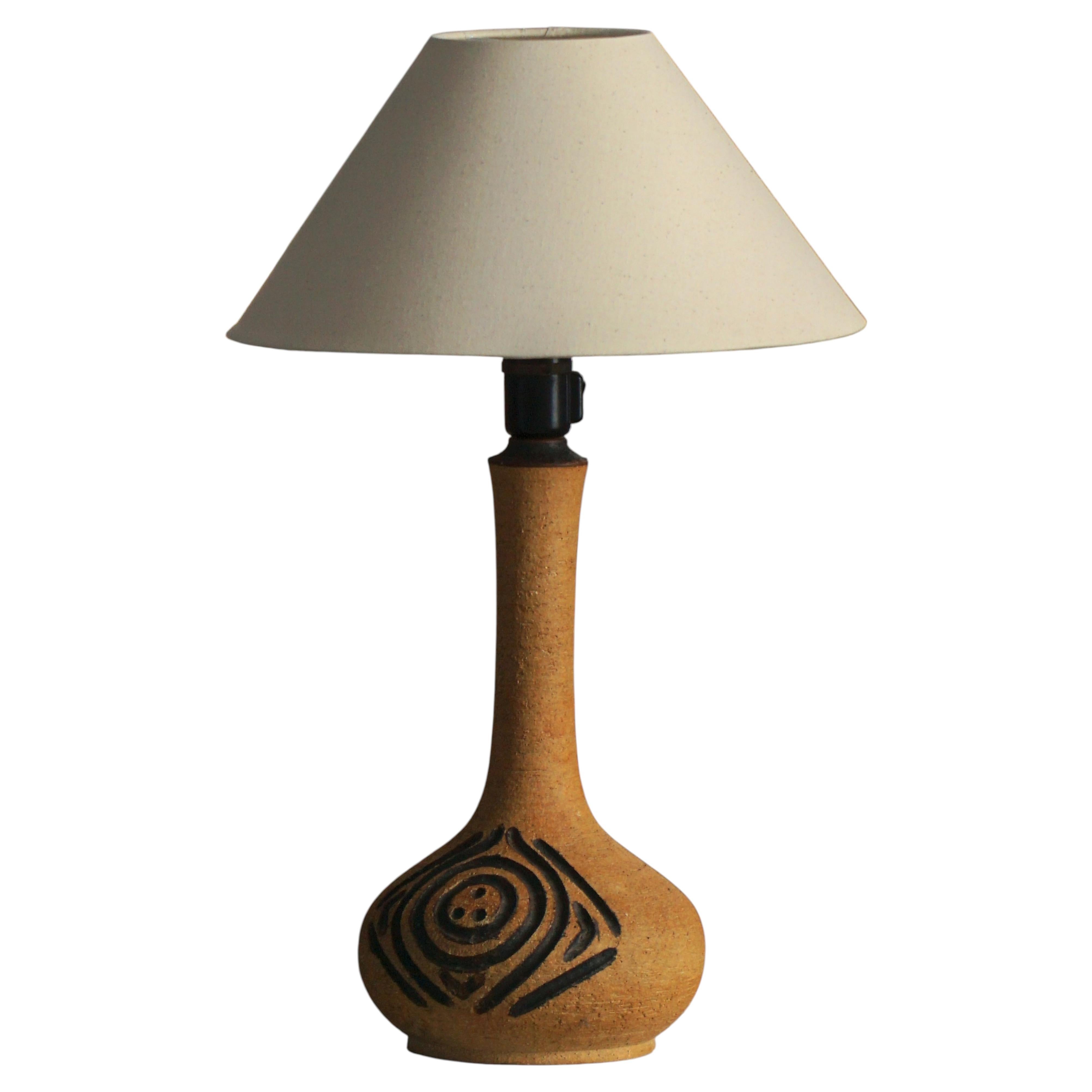 Danish Mid-Century, Brutalist Stoneware Table Lamp, 1960s–70s For Sale