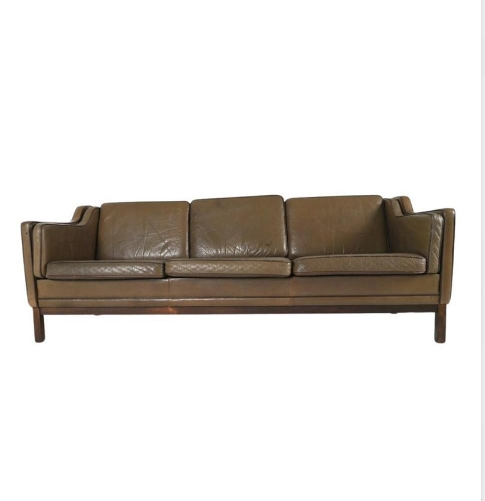 Dänisches Buffalo Hide-Leder-Sofa aus der Mitte des Jahrhunderts von Mogens Hansen, ca. 1960er Jahre im Angebot 4