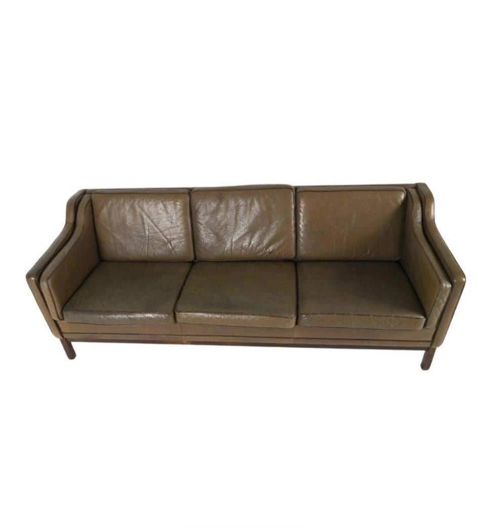 Danish Mid Century Buffalo Hide Leather Sofa By Mogens Hansen Circa 1960's For Sale 5