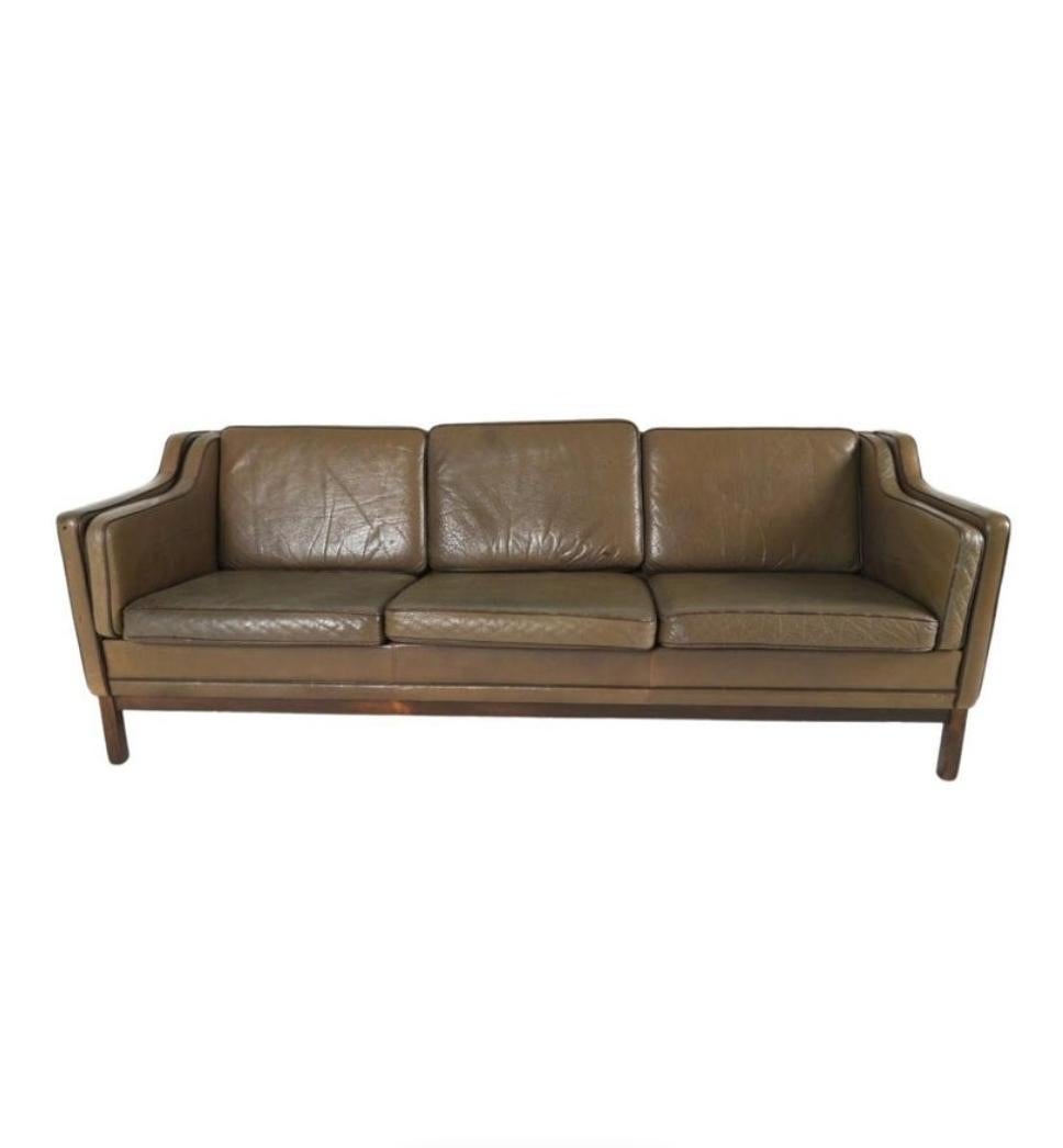 Hand-Crafted Danish Mid Century Buffalo Hide Leather Sofa By Mogens Hansen Circa 1960's For Sale