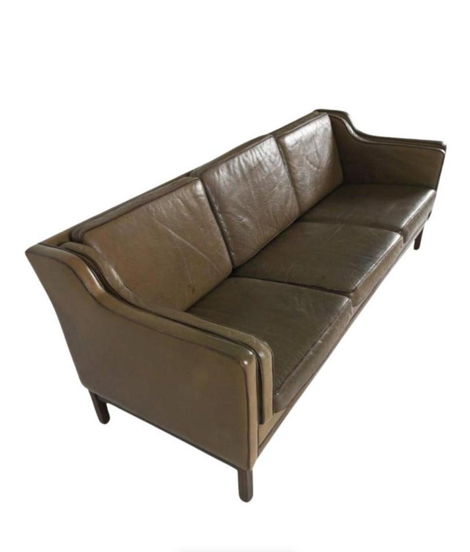 Danish Mid Century Buffalo Hide Leather Sofa By Mogens Hansen Circa 1960's For Sale 1