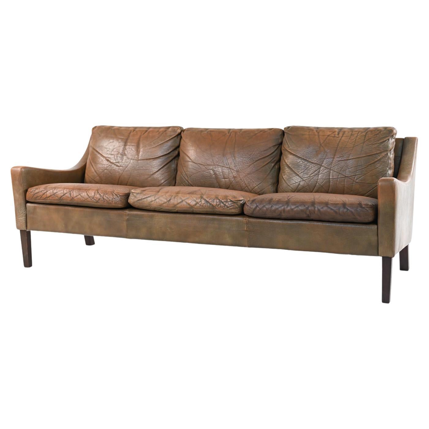 Danish Mid-Century Buffalo Leather Sofa in the Manner of Børge Mogensen at  1stDibs