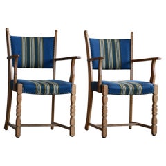 Danish Mid-Century Carved Oak Armchairs in Oak by Henry Kjaernulf, 1960's