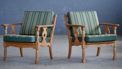 Danish Mid-Century Carved Oak Easy Chairs in Oak by Henry Kjaernulf, 1960's