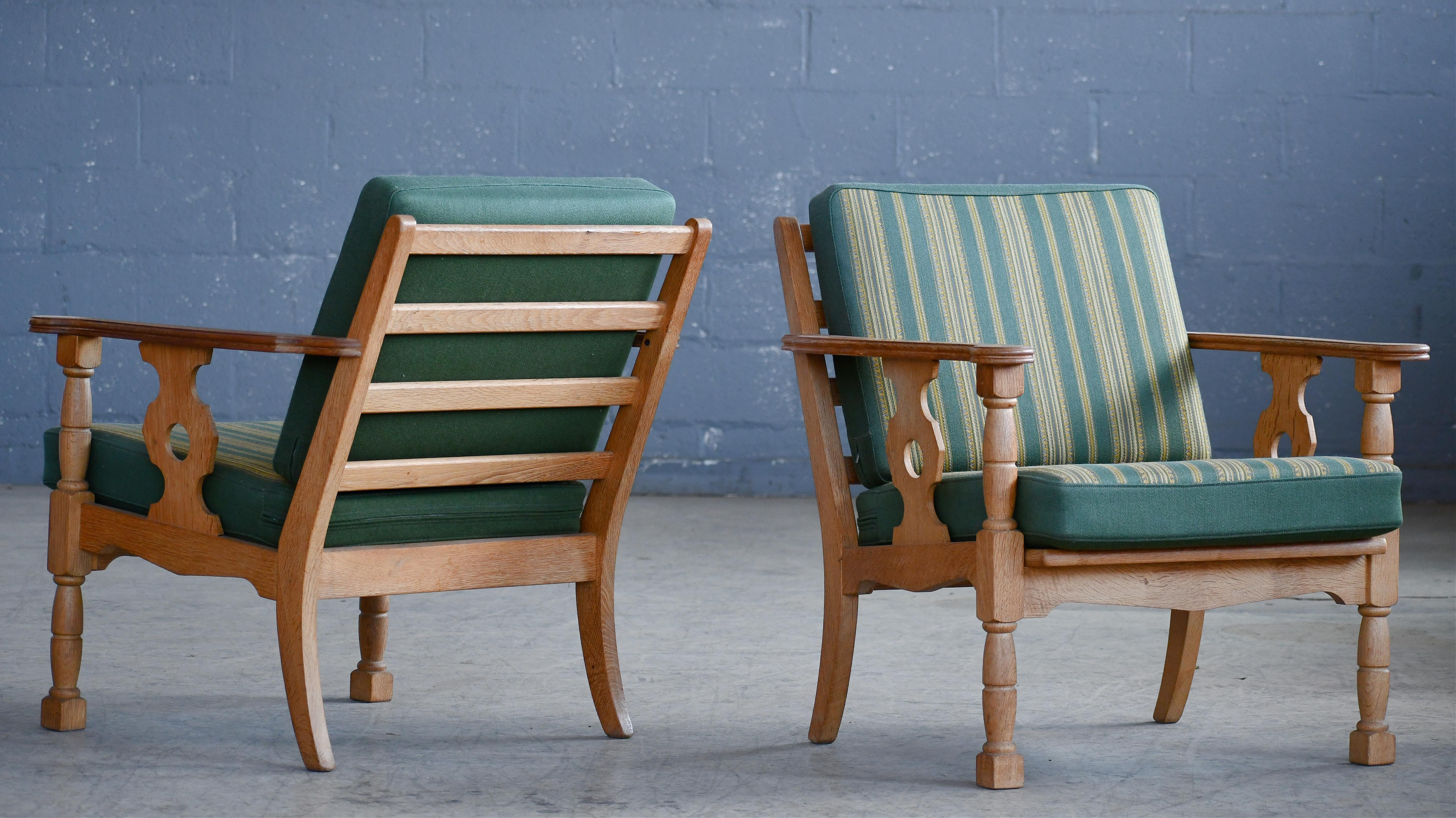 Scandinavian Modern Danish Mid-Century Carved Oak Easy Chairs in Oak by Henry Kjaernulf, 1960's For Sale