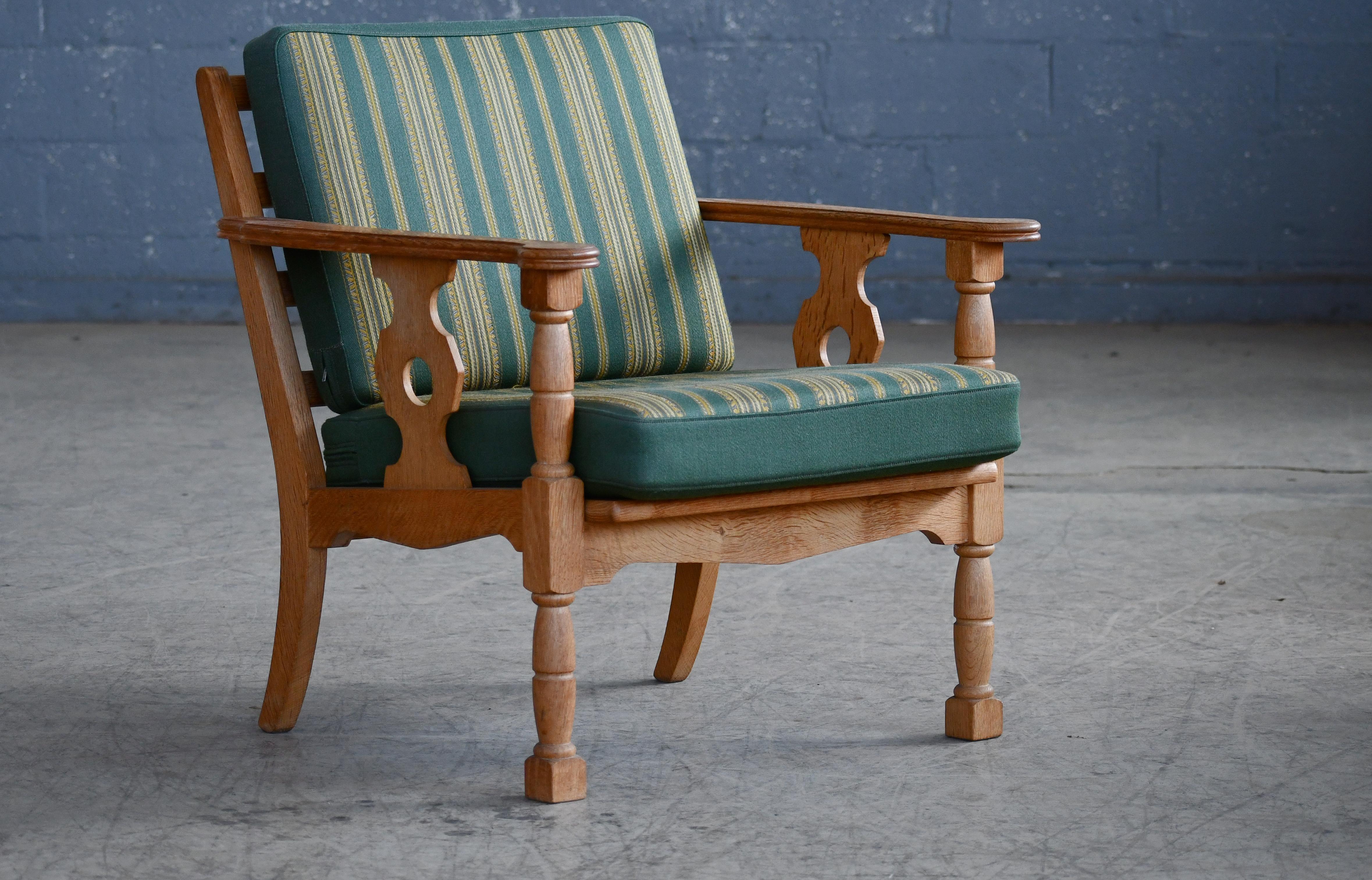 Danish Mid-Century Carved Oak Easy Chairs in Oak by Henry Kjaernulf, 1960's In Good Condition For Sale In Bridgeport, CT