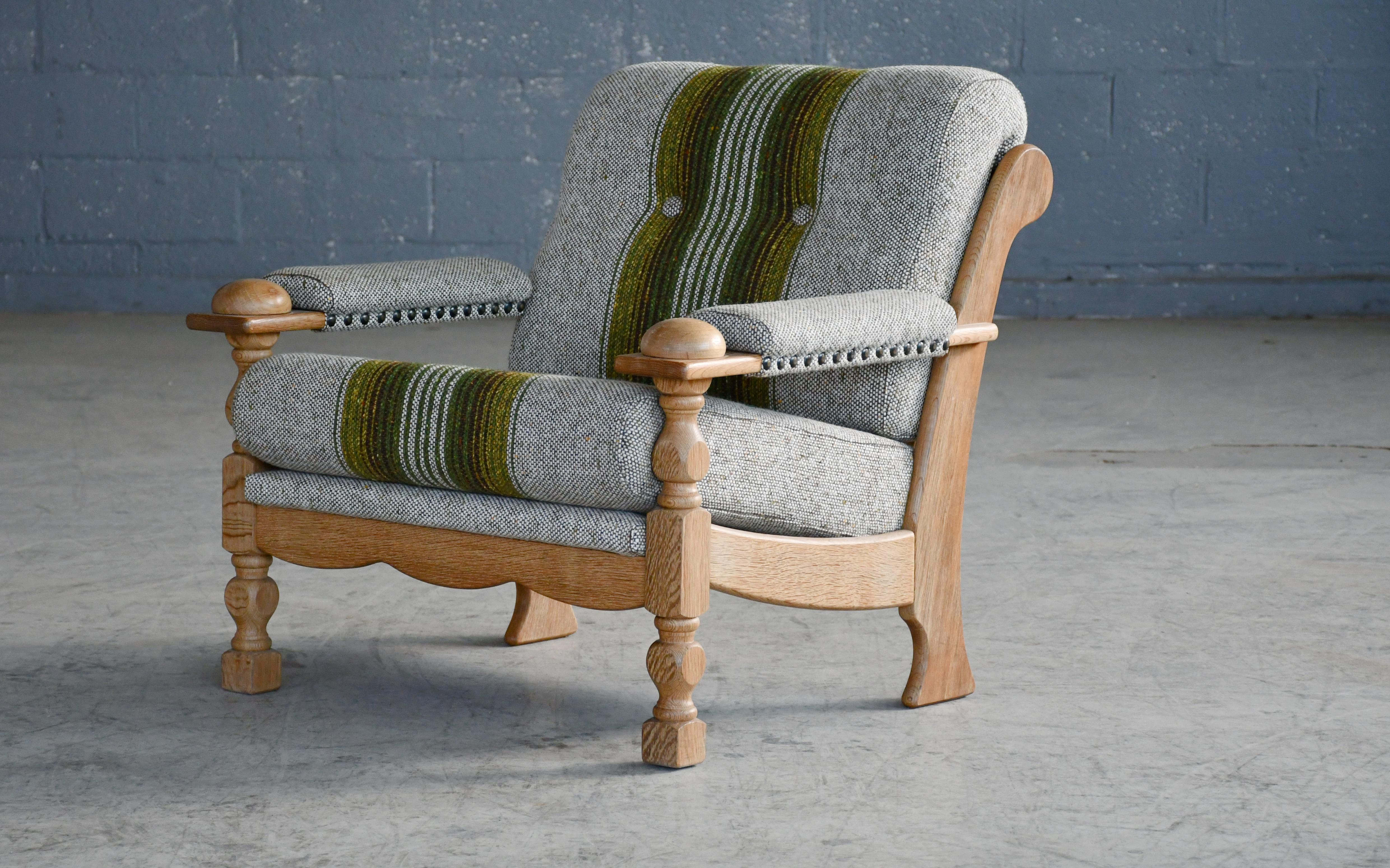 Danish Mid-Century Carved Oak Easy Chairs in Oak by Henry Kjaernulf, 1960's In Good Condition In Bridgeport, CT