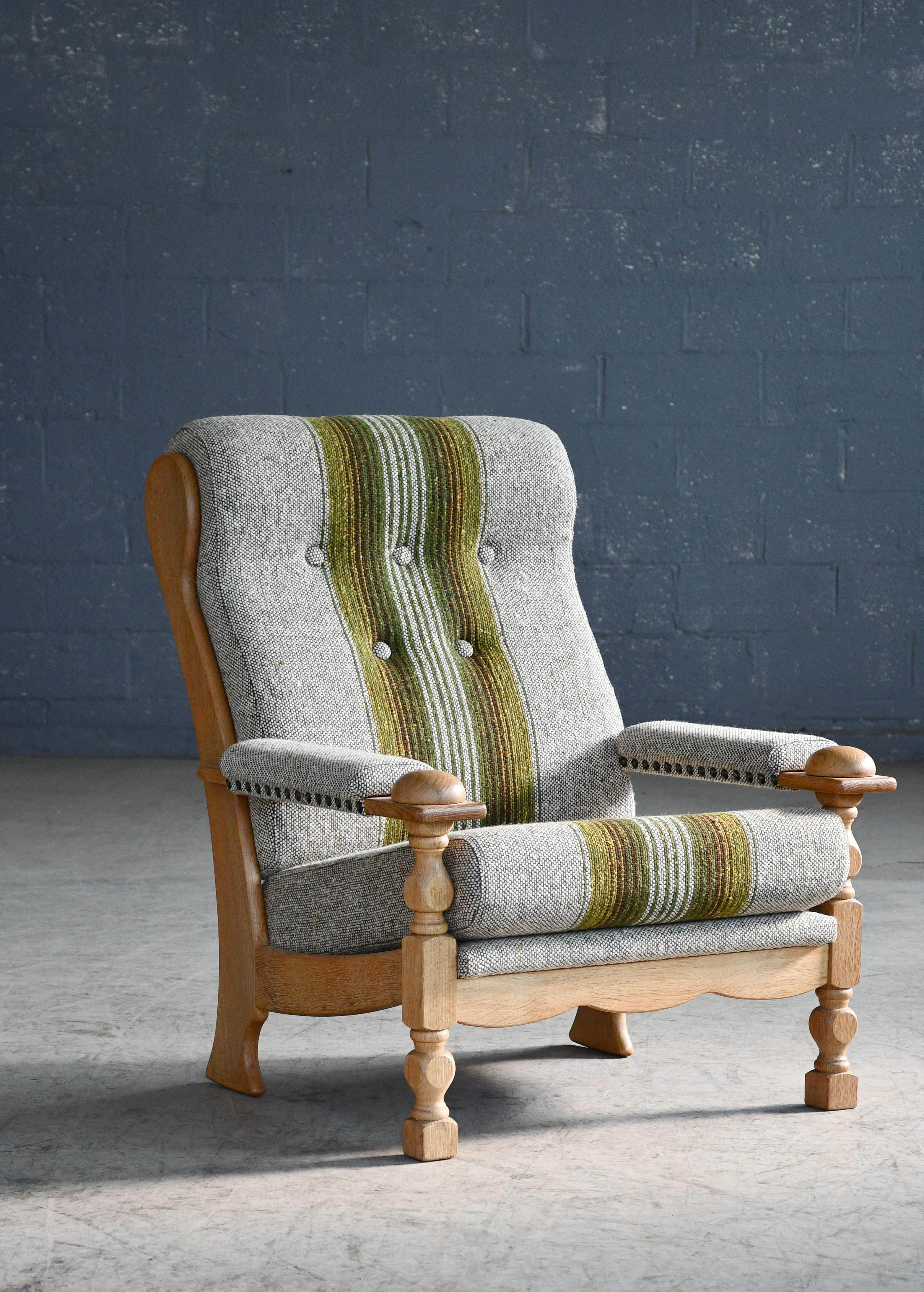 Late 20th Century Danish Mid-Century Carved Oak Easy Chairs in Oak by Henry Kjaernulf, 1960's