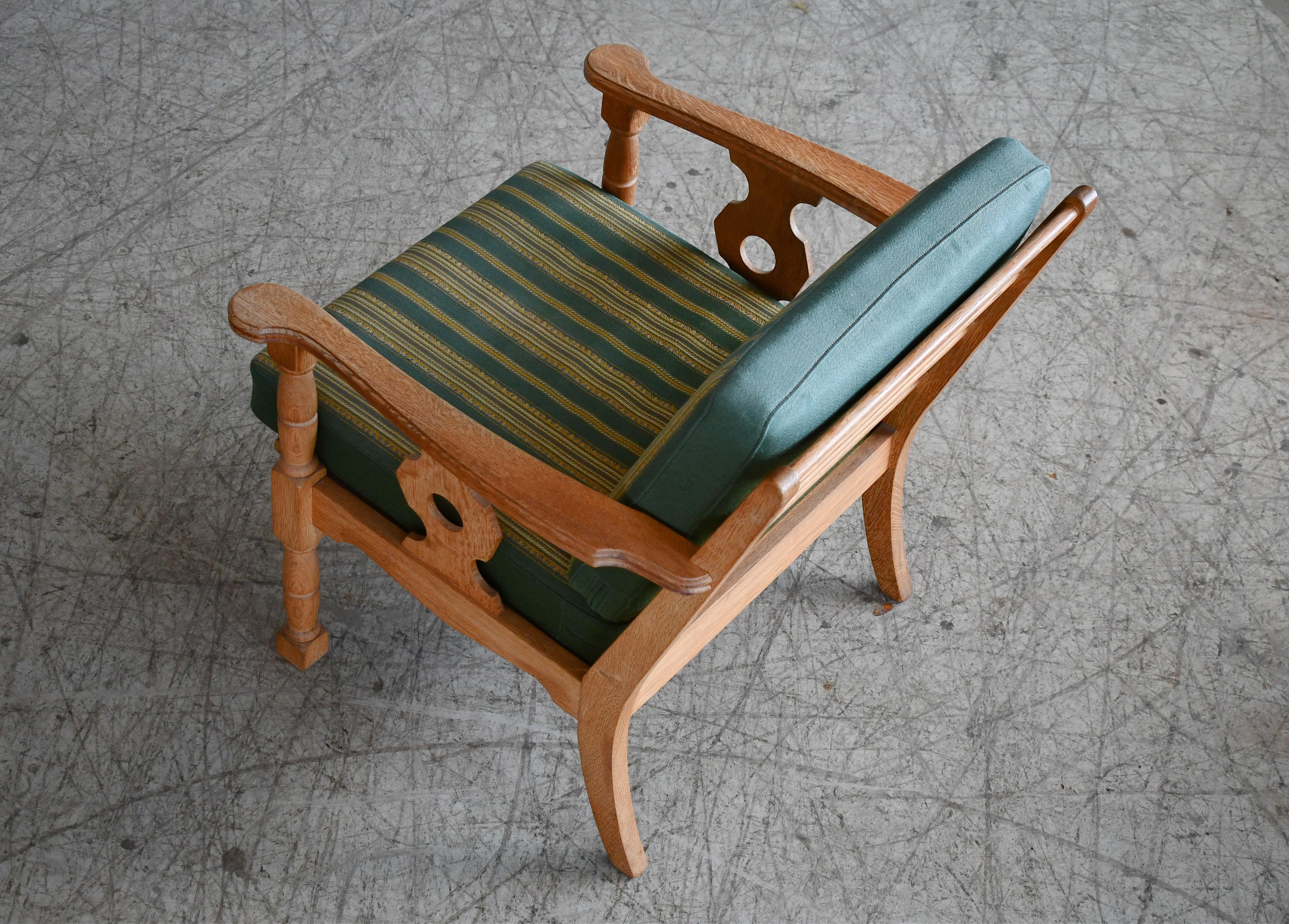 Wool Danish Mid-Century Carved Oak Easy Chairs in Oak by Henry Kjaernulf, 1960's For Sale