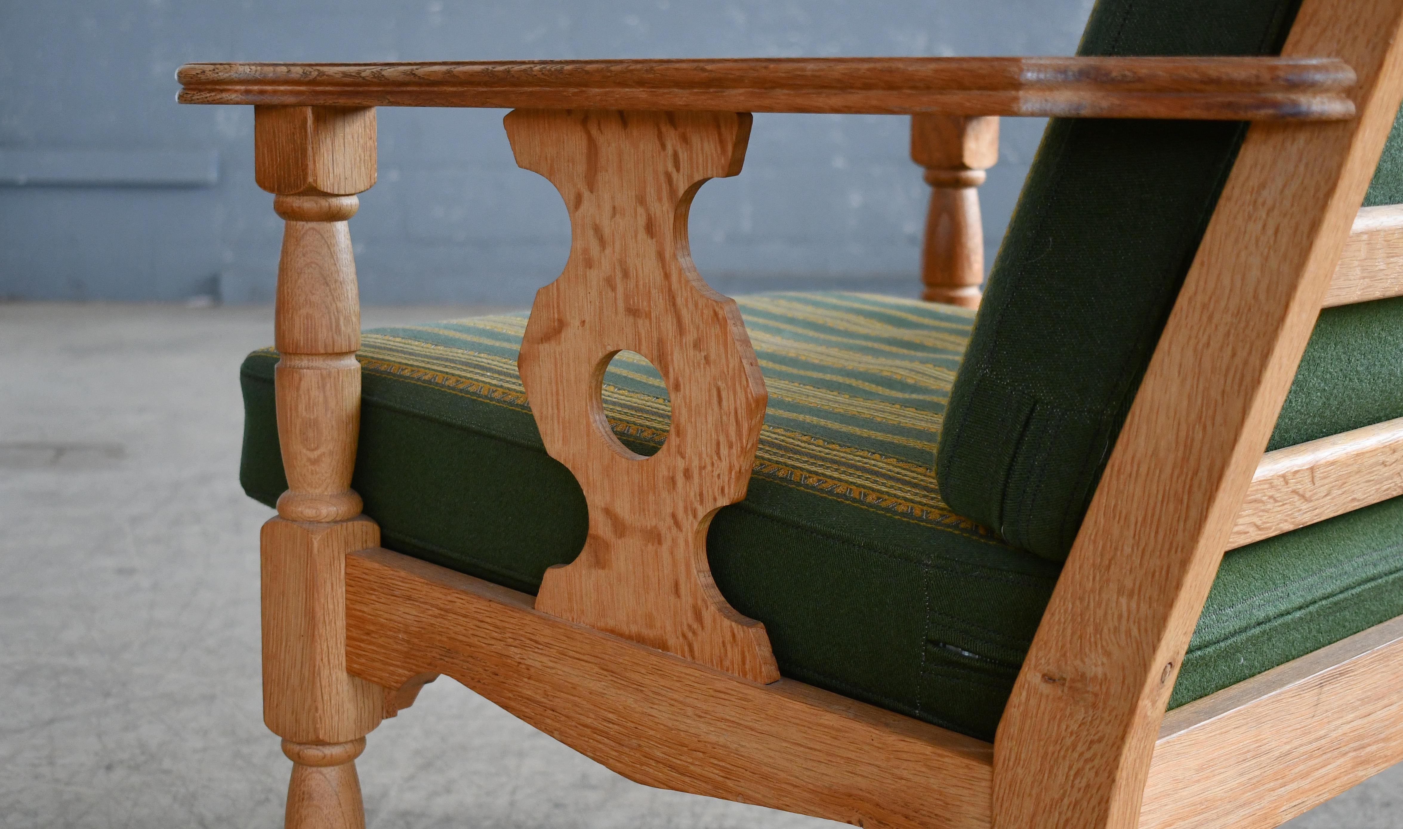 Danish Mid-Century Carved Oak Easy Chairs in Oak by Henry Kjaernulf, 1960's For Sale 1