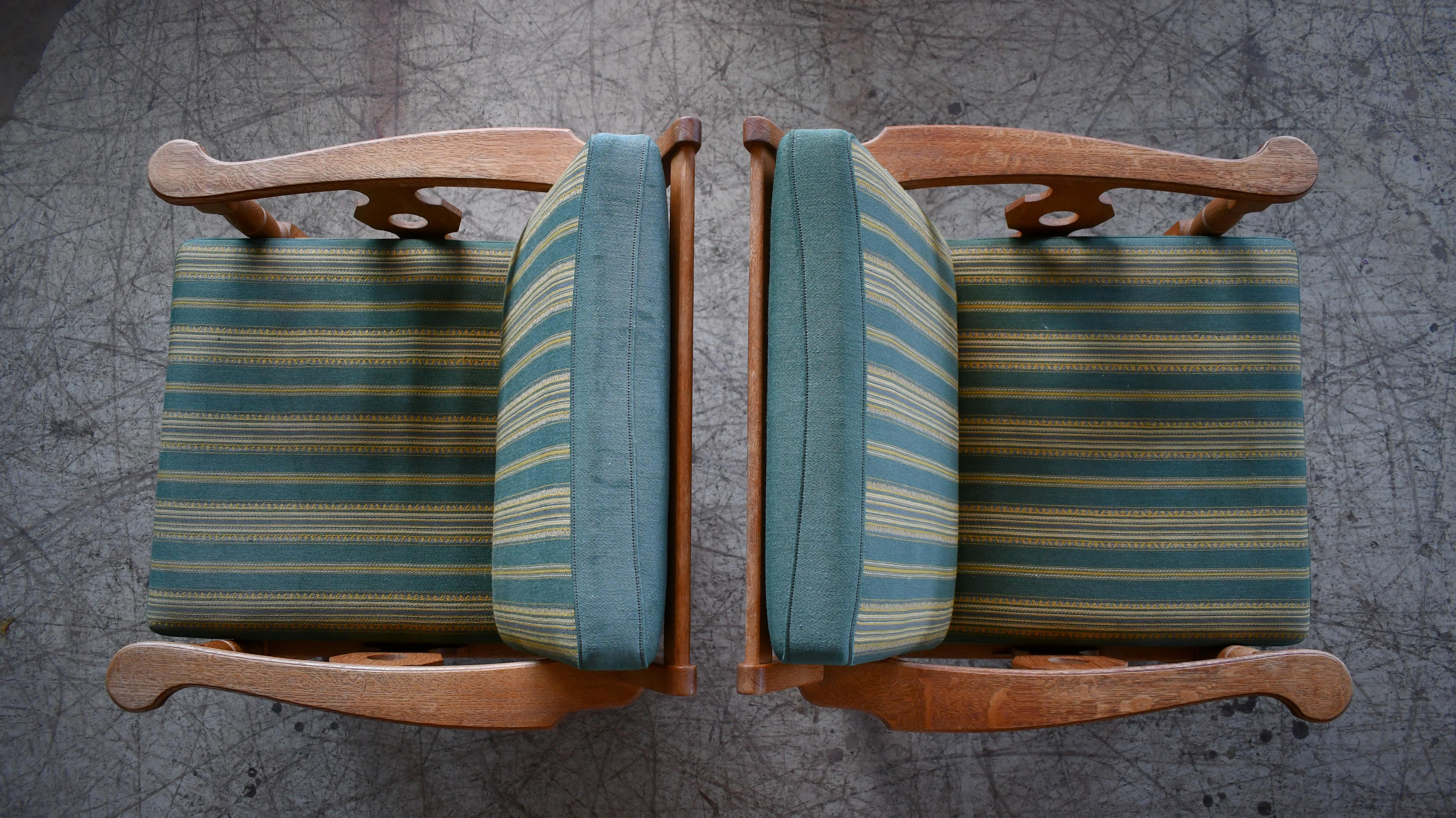 Danish Mid-Century Carved Oak Easy Chairs in Oak by Henry Kjaernulf, 1960's For Sale 2