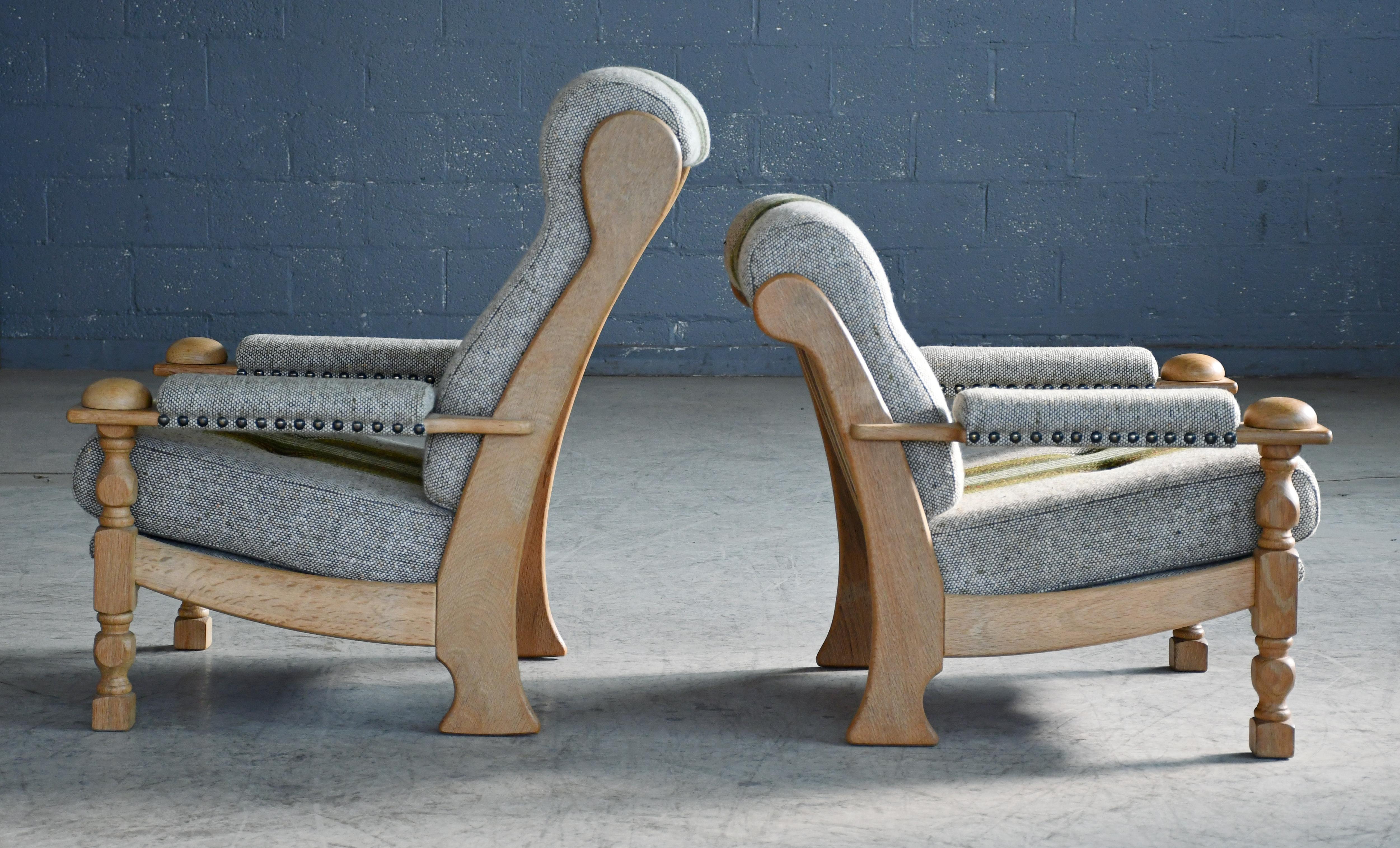 Danish Mid-Century Carved Oak Easy Chairs in Oak by Henry Kjaernulf, 1960's 2