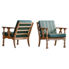Danish Mid-Century Carved Oak Easy Chairs in Oak by Henry Kjaernulf, 1960's