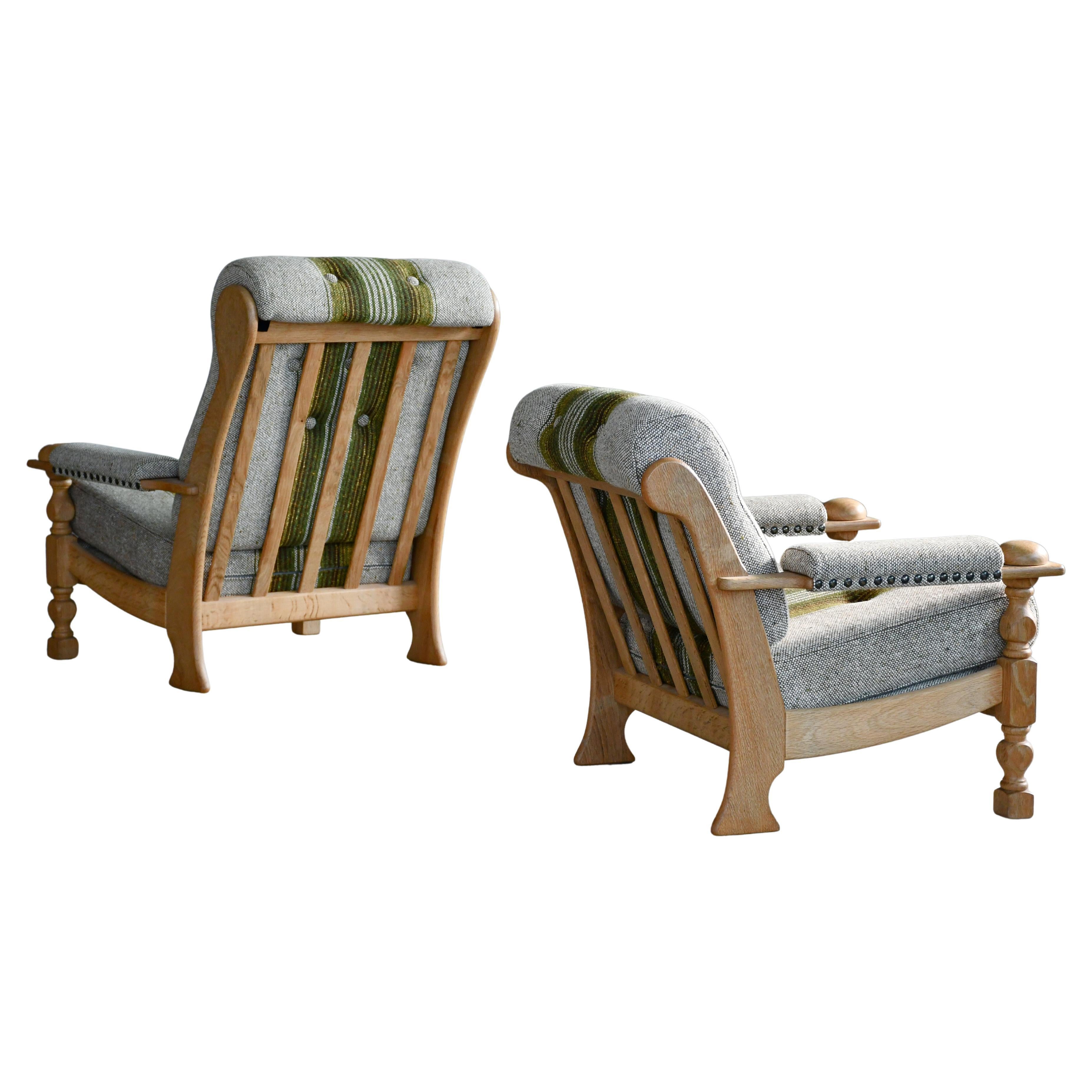 Danish Mid-Century Carved Oak Easy Chairs in Oak by Henry Kjaernulf, 1960's