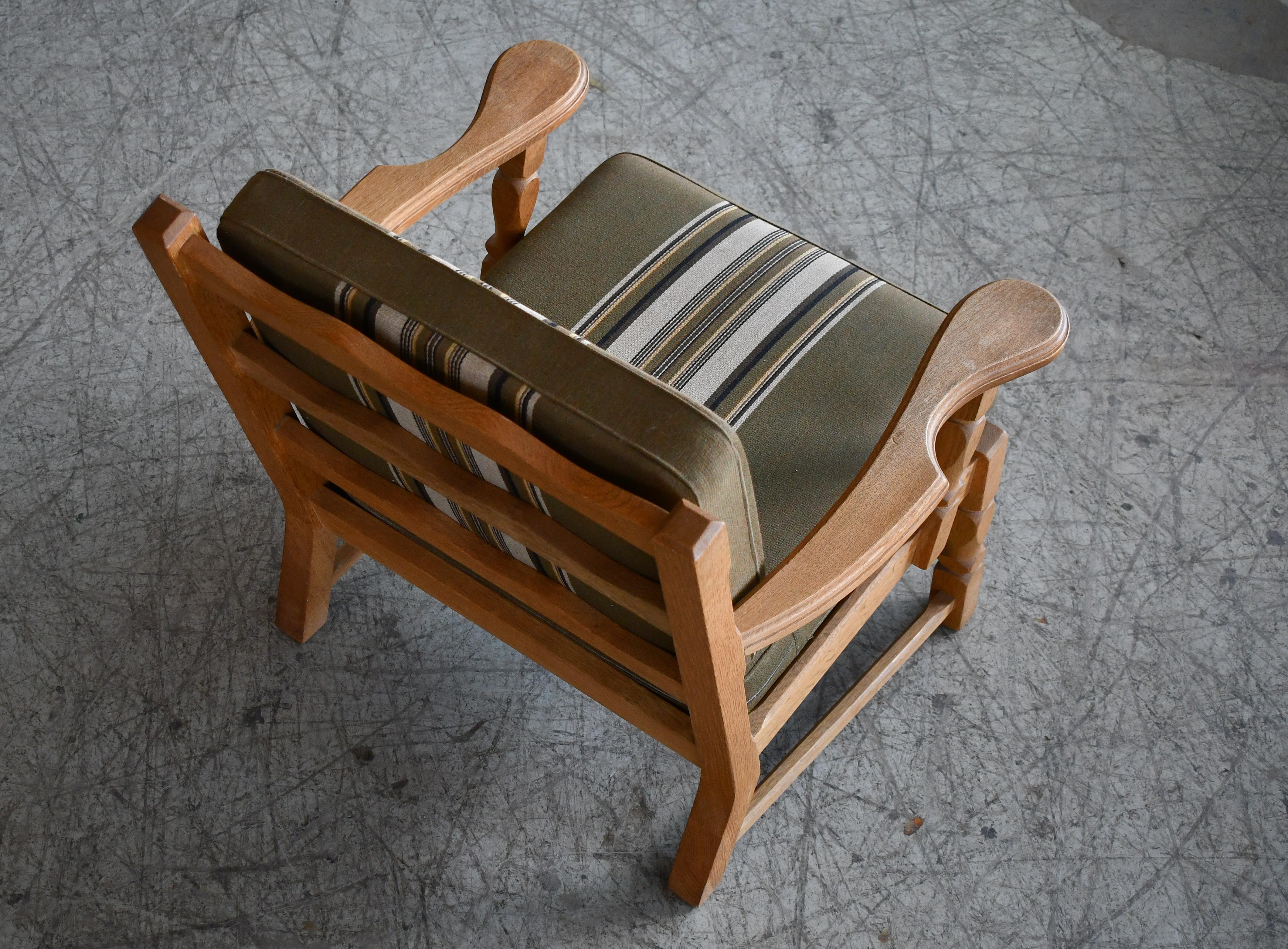 Wool Danish Mid-Century Carved Oak Easy Lounge Chairs in Oak by Henry Kjaernulf For Sale