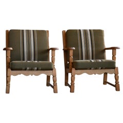 Danish Mid-Century Carved Oak Easy Lounge Chairs in Oak by Henry Kjaernulf