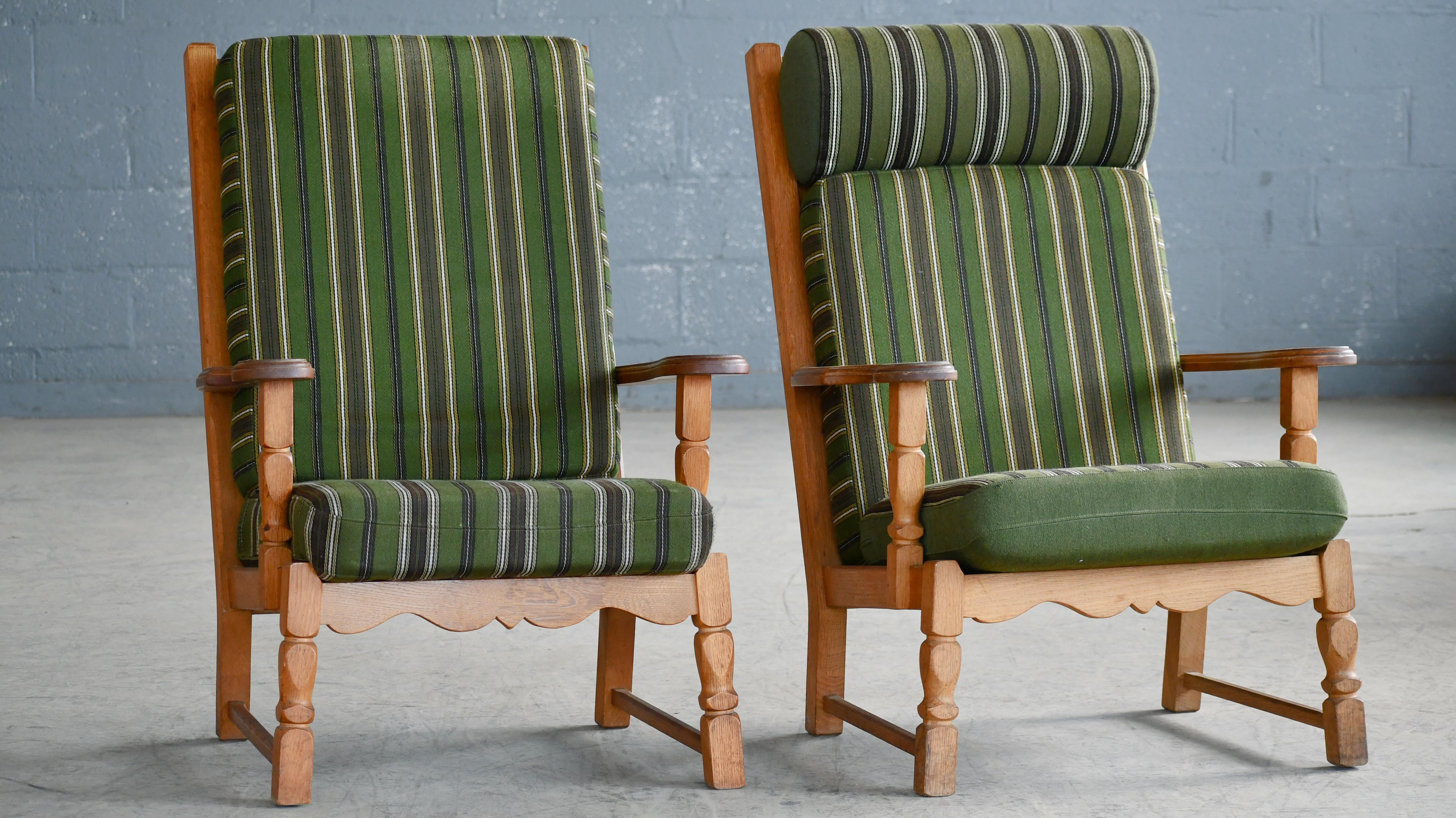 Scandinavian Modern Danish Mid-Century Carved Oak Lounge Chairs in Oak by Kjaernulf, 1960's For Sale