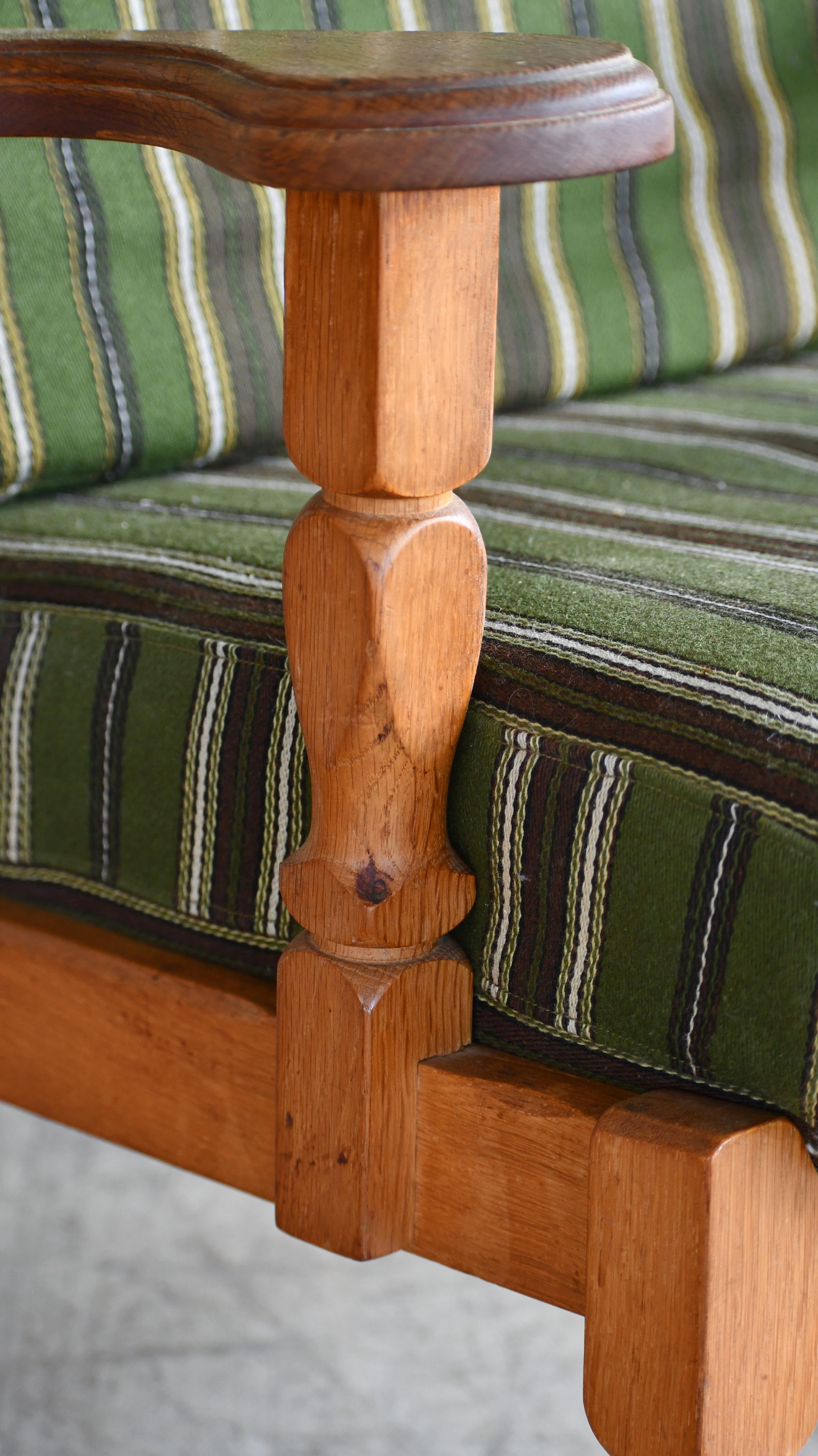 Wool Danish Mid-Century Carved Oak Lounge Chairs in Oak by Kjaernulf, 1960's For Sale