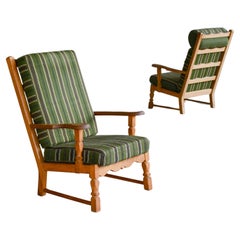 Antique Danish Mid-Century Carved Oak Lounge Chairs in Oak by Kjaernulf, 1960's