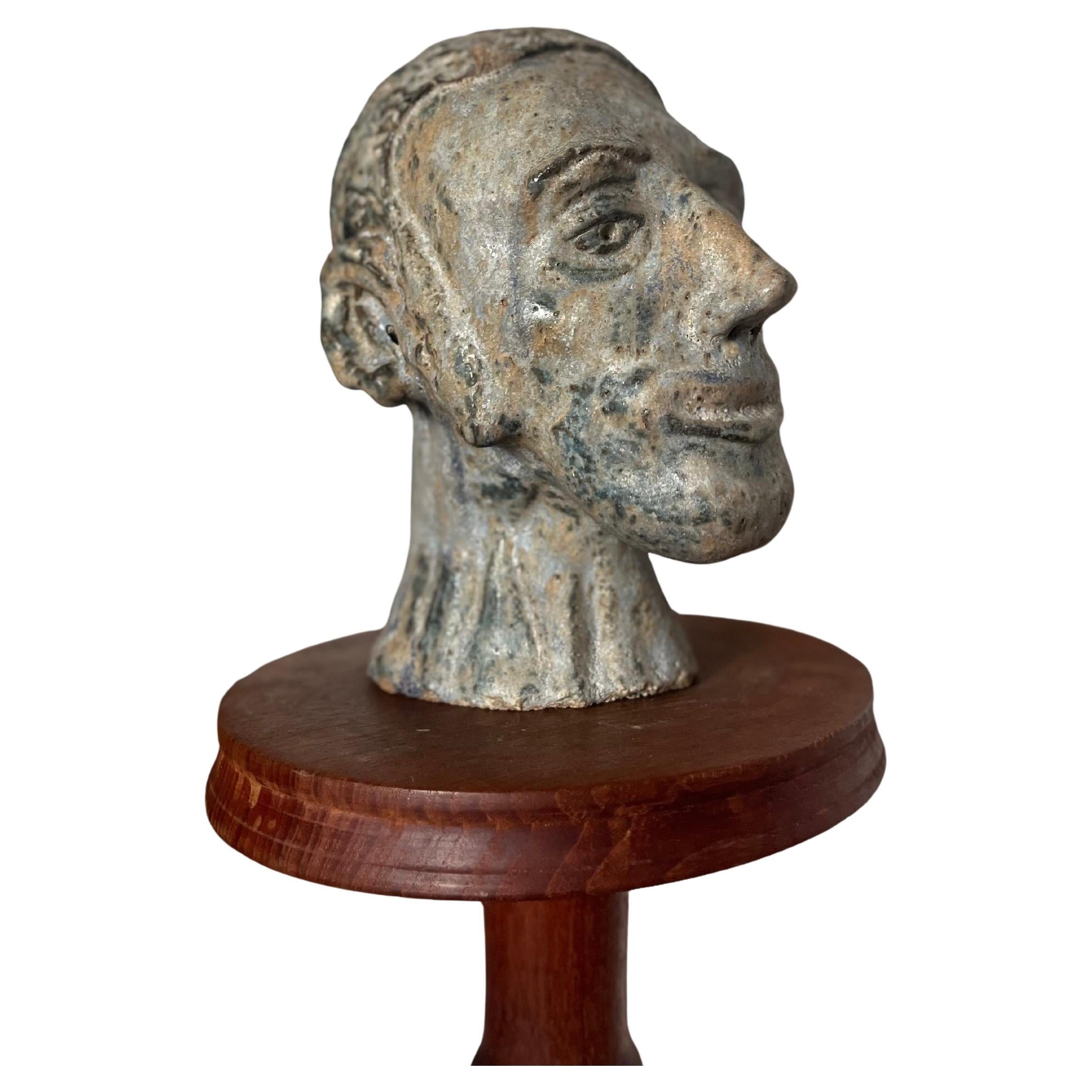 Danish Mid-Century Ceramic Bust, ca. 1960s glazed with grey-blue colour For Sale