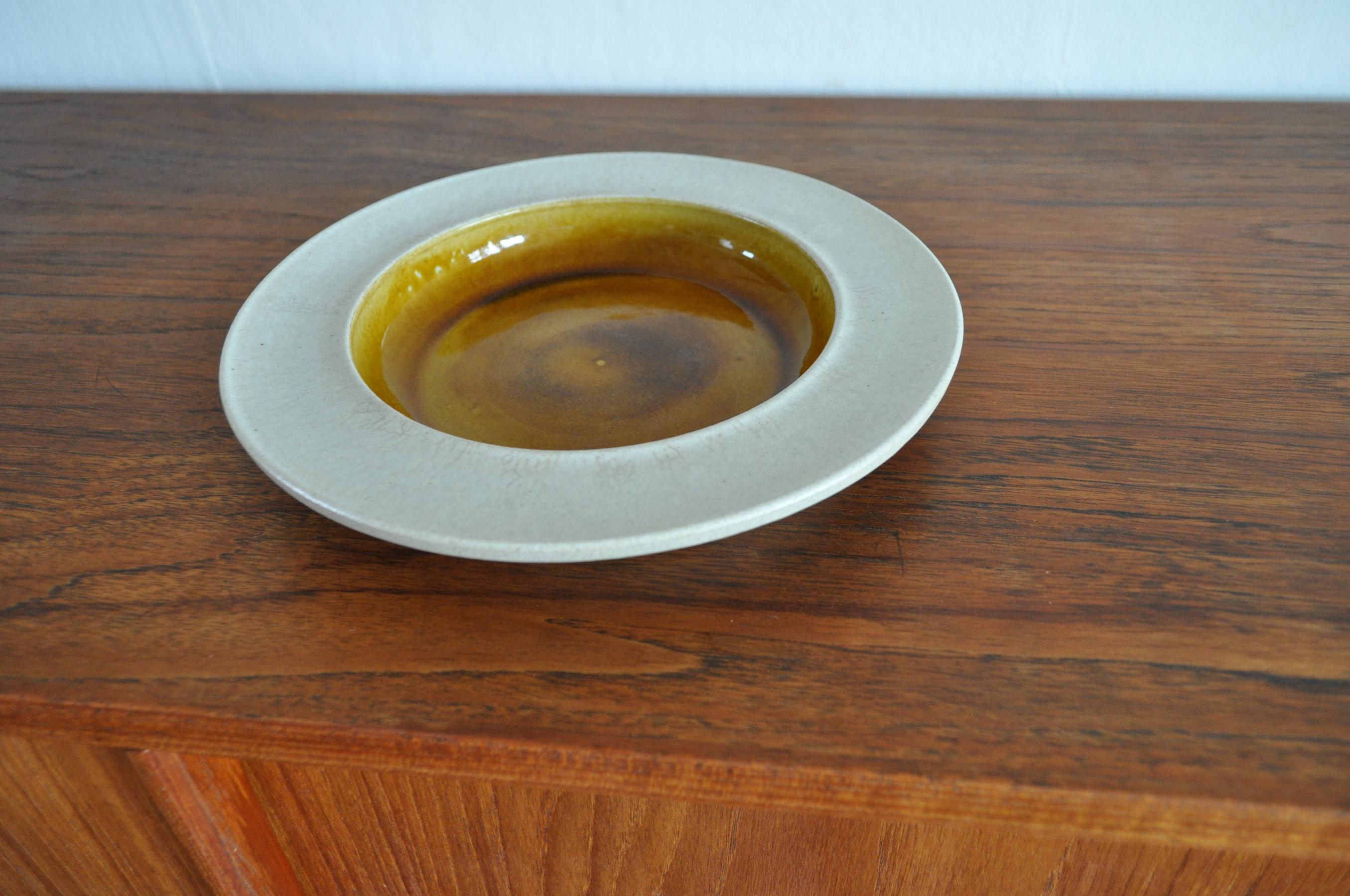 20th Century Danish Midcentury Ceramic Dish, Golden Ochre Glaze Handmade by Kähler For Sale