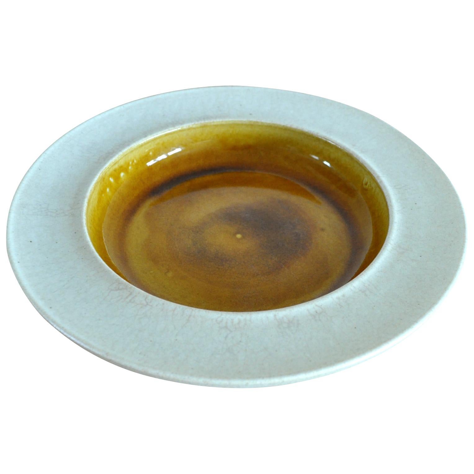 Danish Midcentury Ceramic Dish, Golden Ochre Glaze Handmade by Kähler For Sale