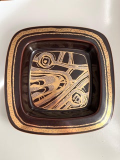 Plato danés de cerámica de mediados de siglo Decoraciones orgánicas de Søholm, años 60