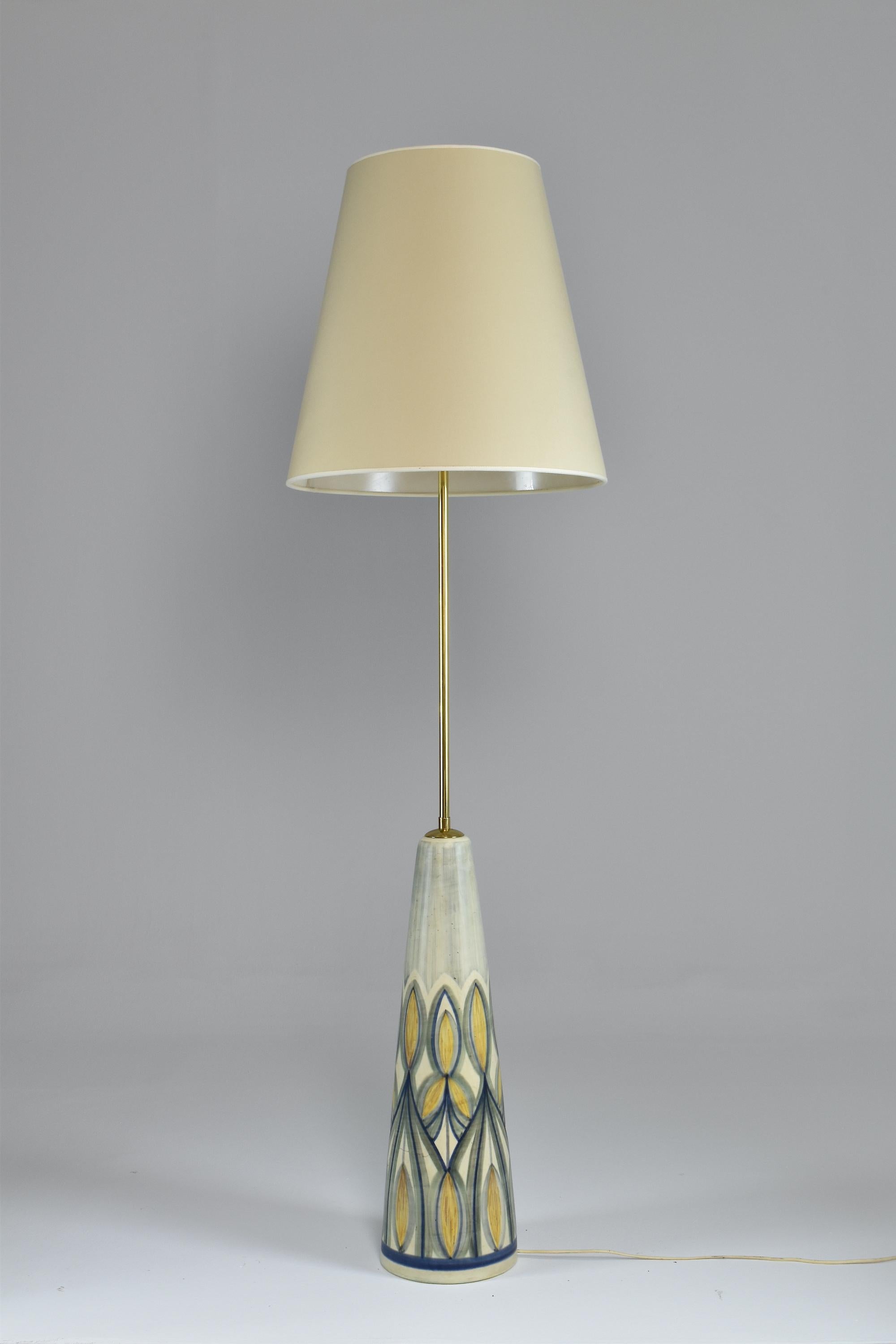 Brass Danish Mid-Century Ceramic Floor Lamp by  Søholm Stentøj , 1965 