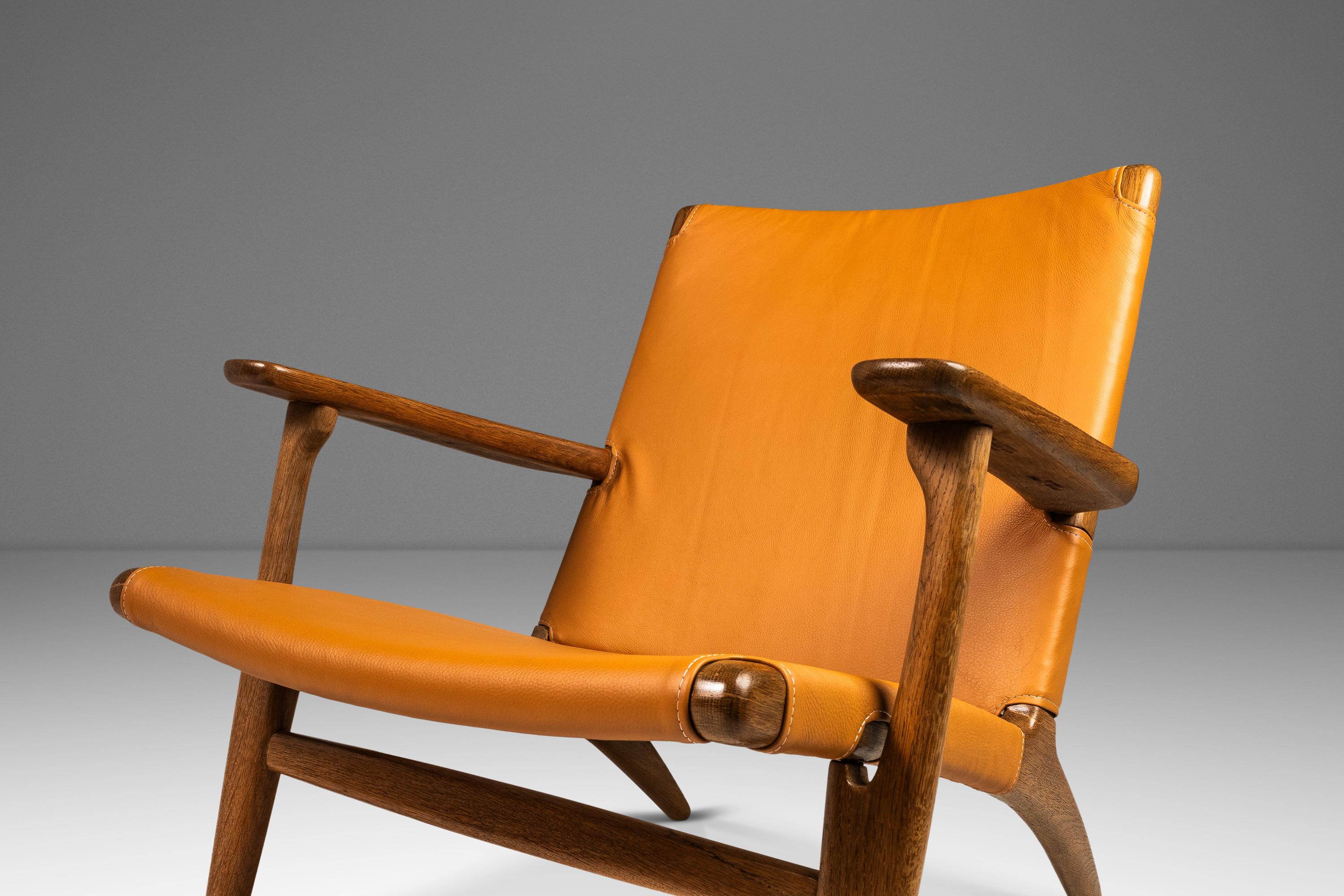  Danish Mid-Century CH 25 Lounge Chair by Hans J. Wegner, Oak & Leather, c. 1950 For Sale 14