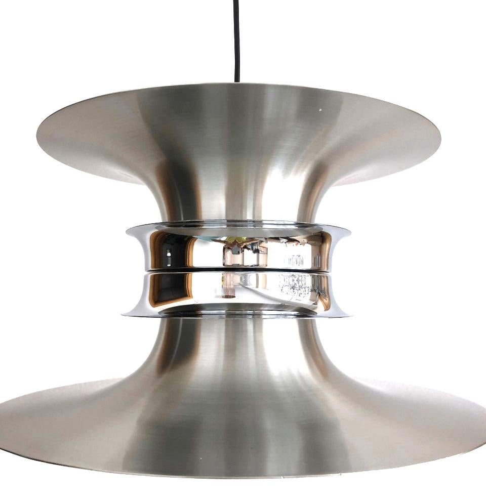 Beauty Danish Chandelier from 1970s. This lamp was designed and manufactured during the 1970s in Denmark by Bent Nordsted for Lyskaer Belysning.
This Chandelier is equipped with one light socket (E27). A professional electrician has checked and