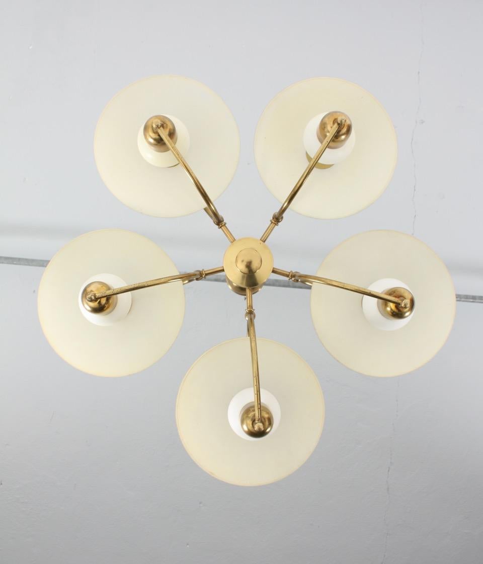 Danish Midcentury Chandelier in Brass & Glass Designed by Ernst Voss, 1950s 3