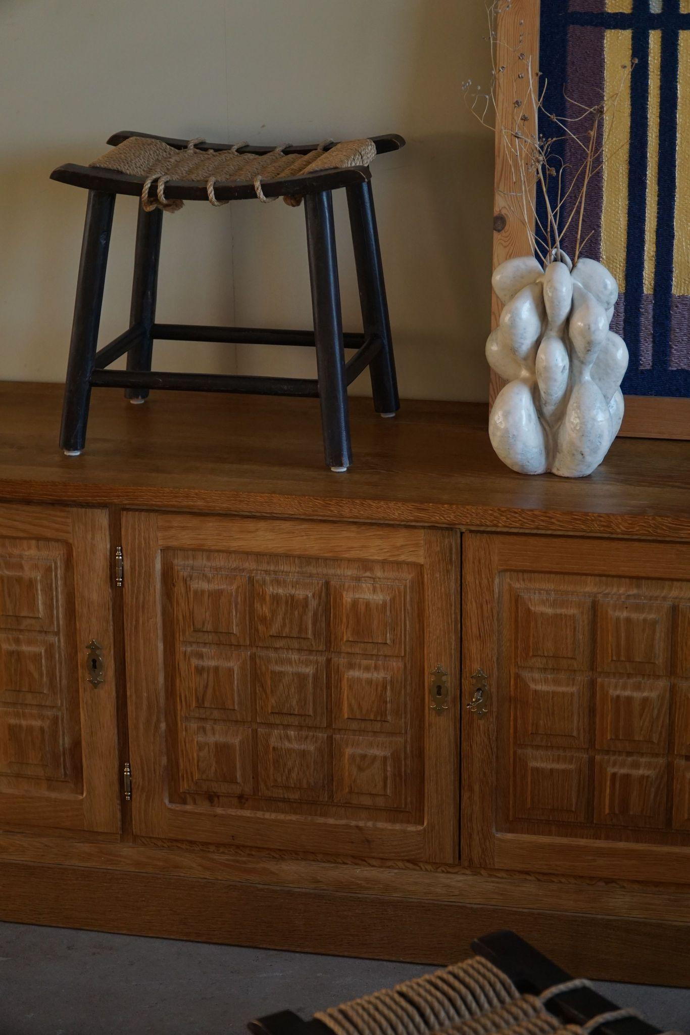 Danish Mid Century, Classic Low Rectangular Brutalist Sideboard in Oak, 1950s 5