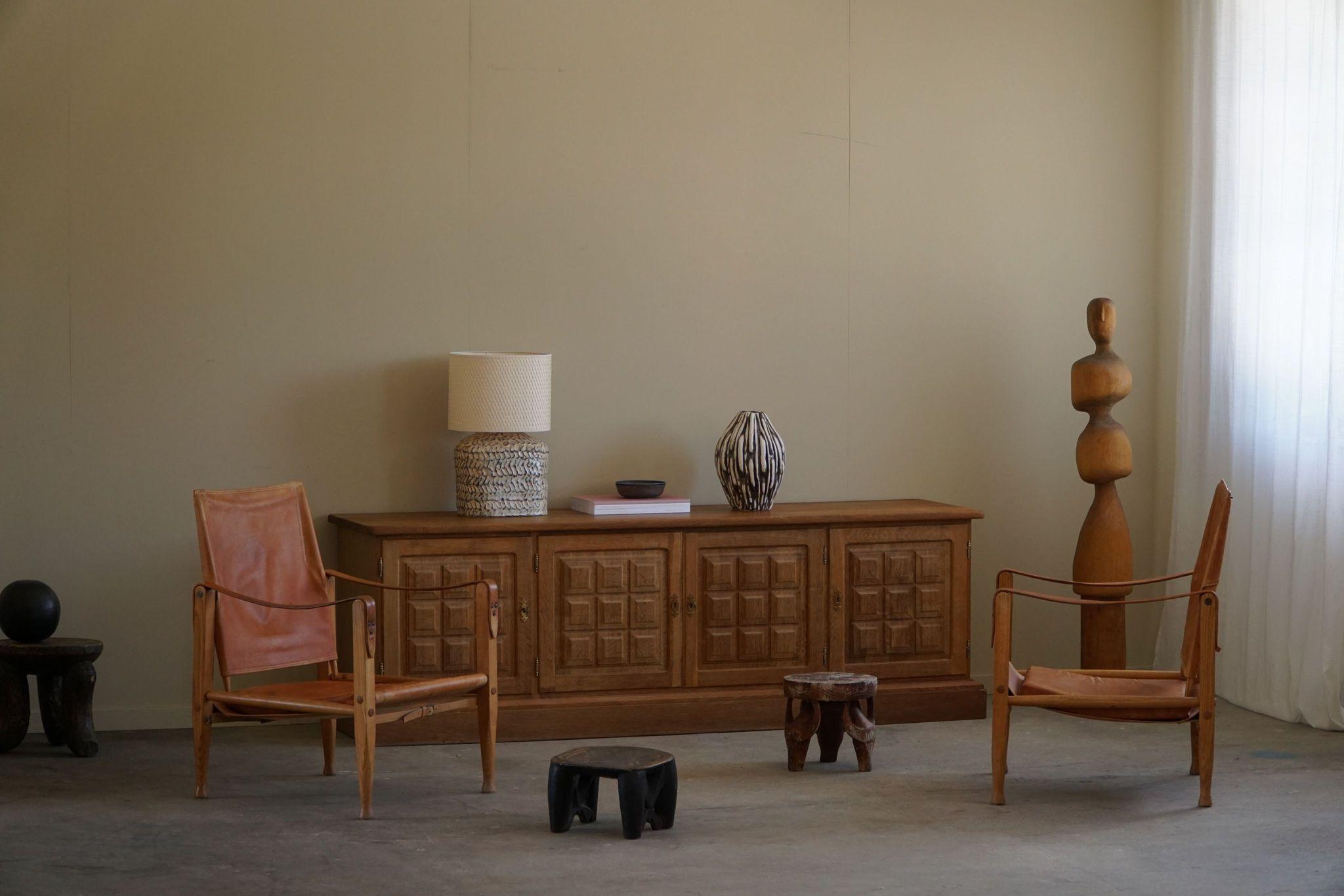 Scandinavian Modern Danish Mid Century, Classic Low Rectangular Brutalist Sideboard in Oak, 1950s For Sale