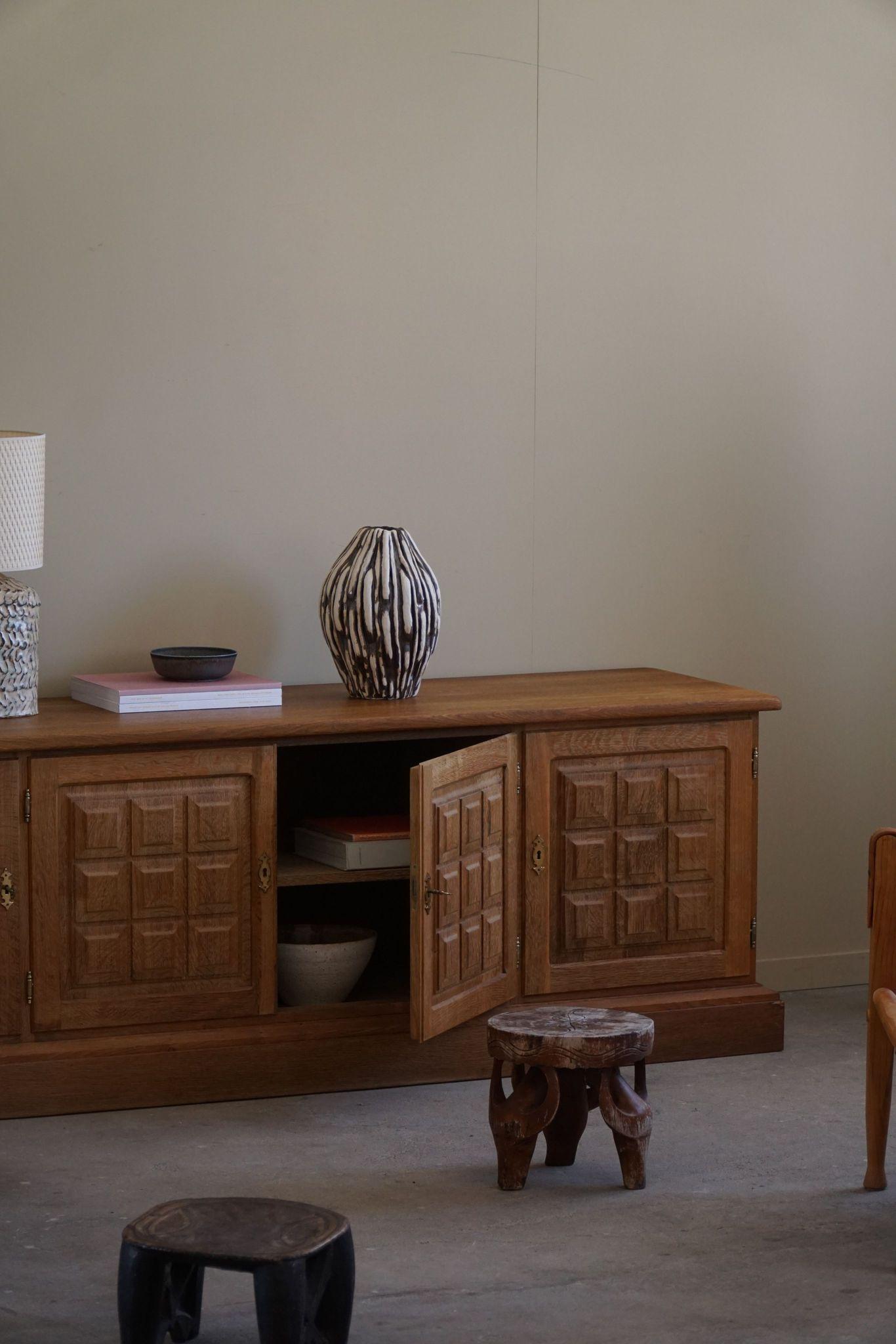 20th Century Danish Mid Century, Classic Low Rectangular Brutalist Sideboard in Oak, 1950s
