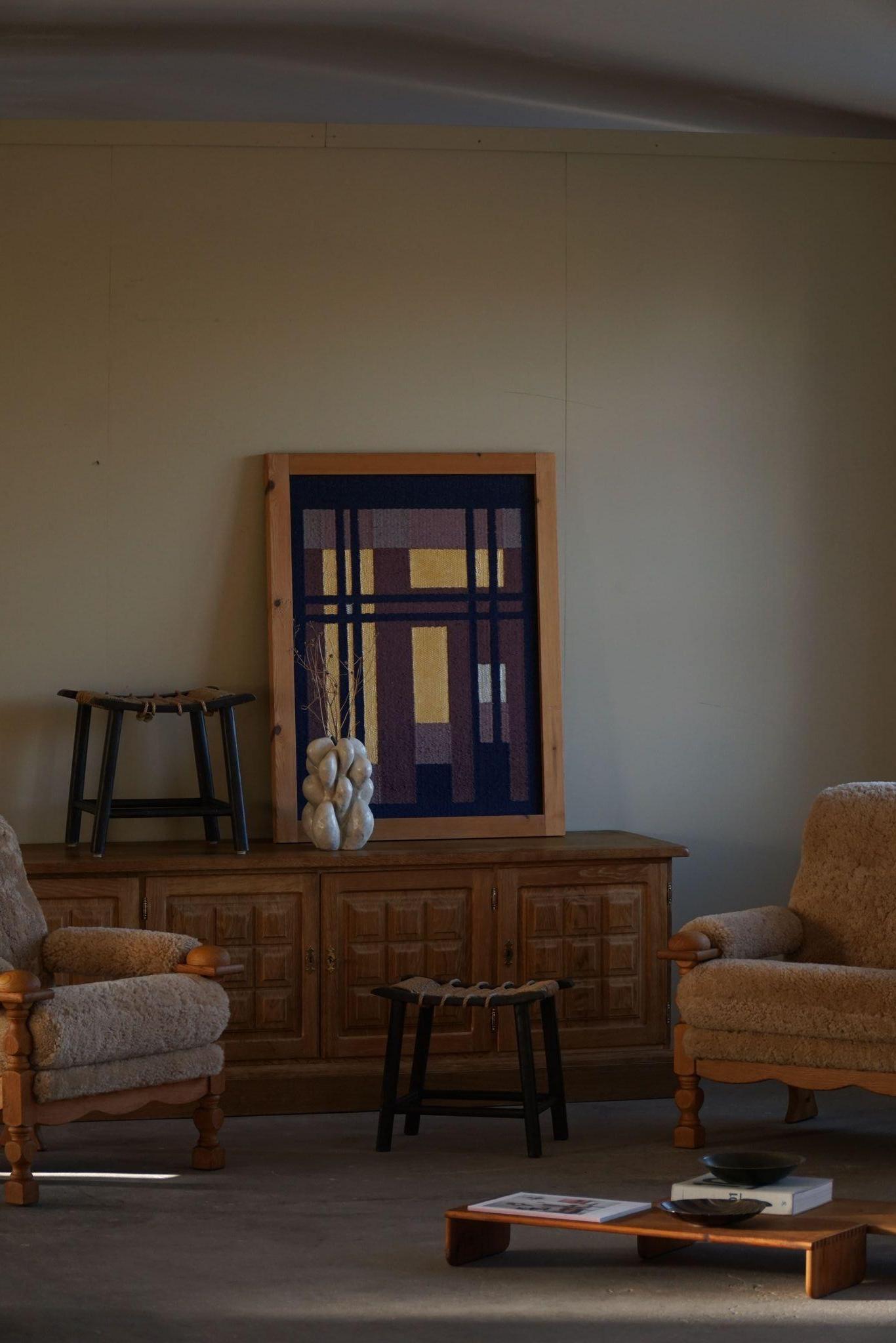 Danish Mid Century, Classic Low Rectangular Brutalist Sideboard in Oak, 1950s 2