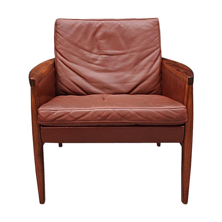 Danish Midcentury Cognac Leather and Rosewood Lounge Chair by Hans Olsen