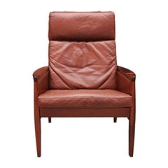 Danish Midcentury Cognac Leather and Rosewood Lounge Chair by Hans Olsen