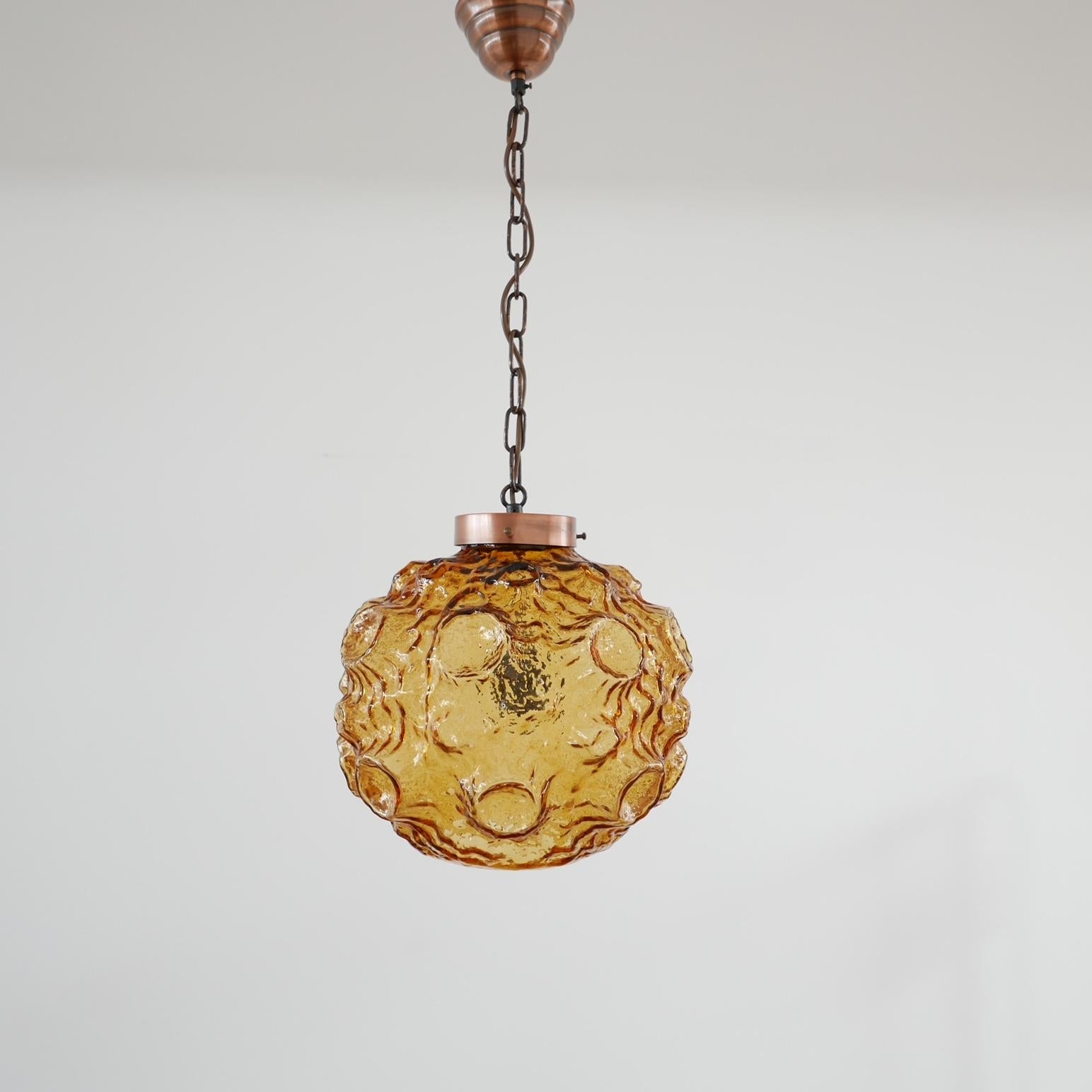 Danish Mid-Century Copper and Glass Pendant Light In Good Condition For Sale In London, GB