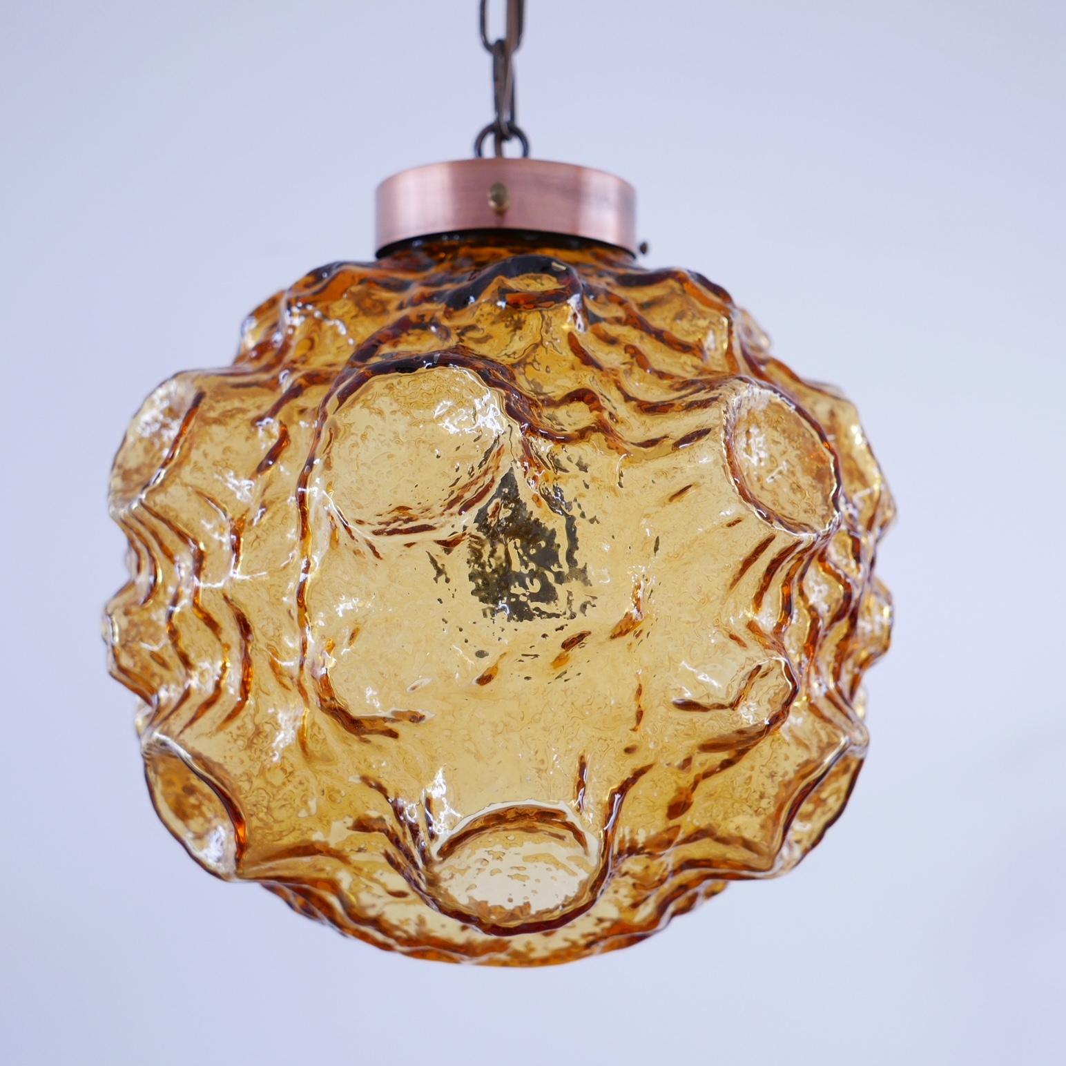 Late 20th Century Danish Mid-Century Copper and Glass Pendant Light For Sale